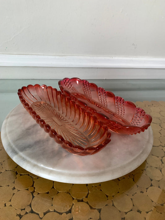 Pair of Antique Baccarat Crystal Dishes, Swirl & Serpentine Patterns