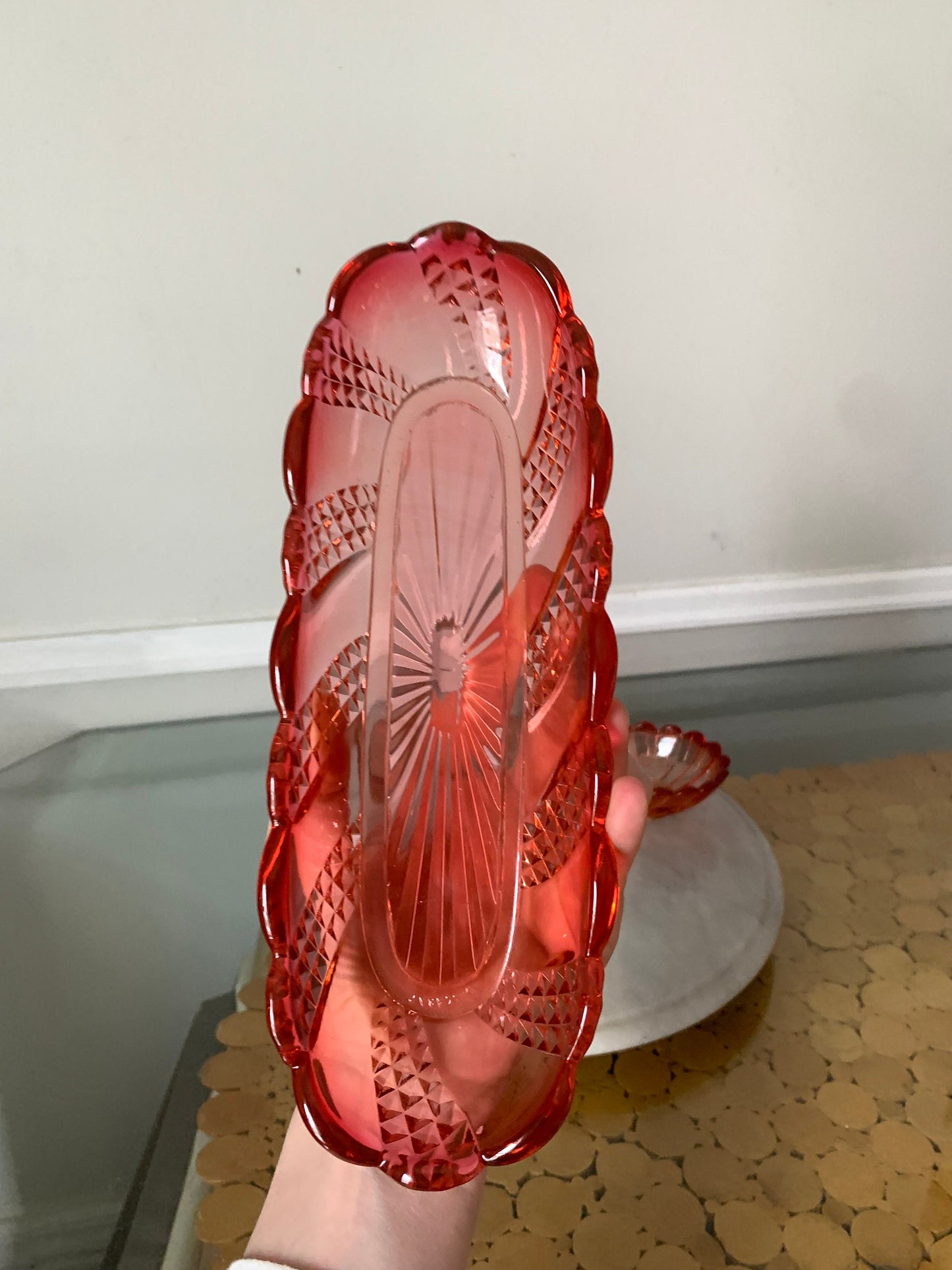 Pair of Antique Baccarat Crystal Dishes, Swirl & Serpentine Patterns