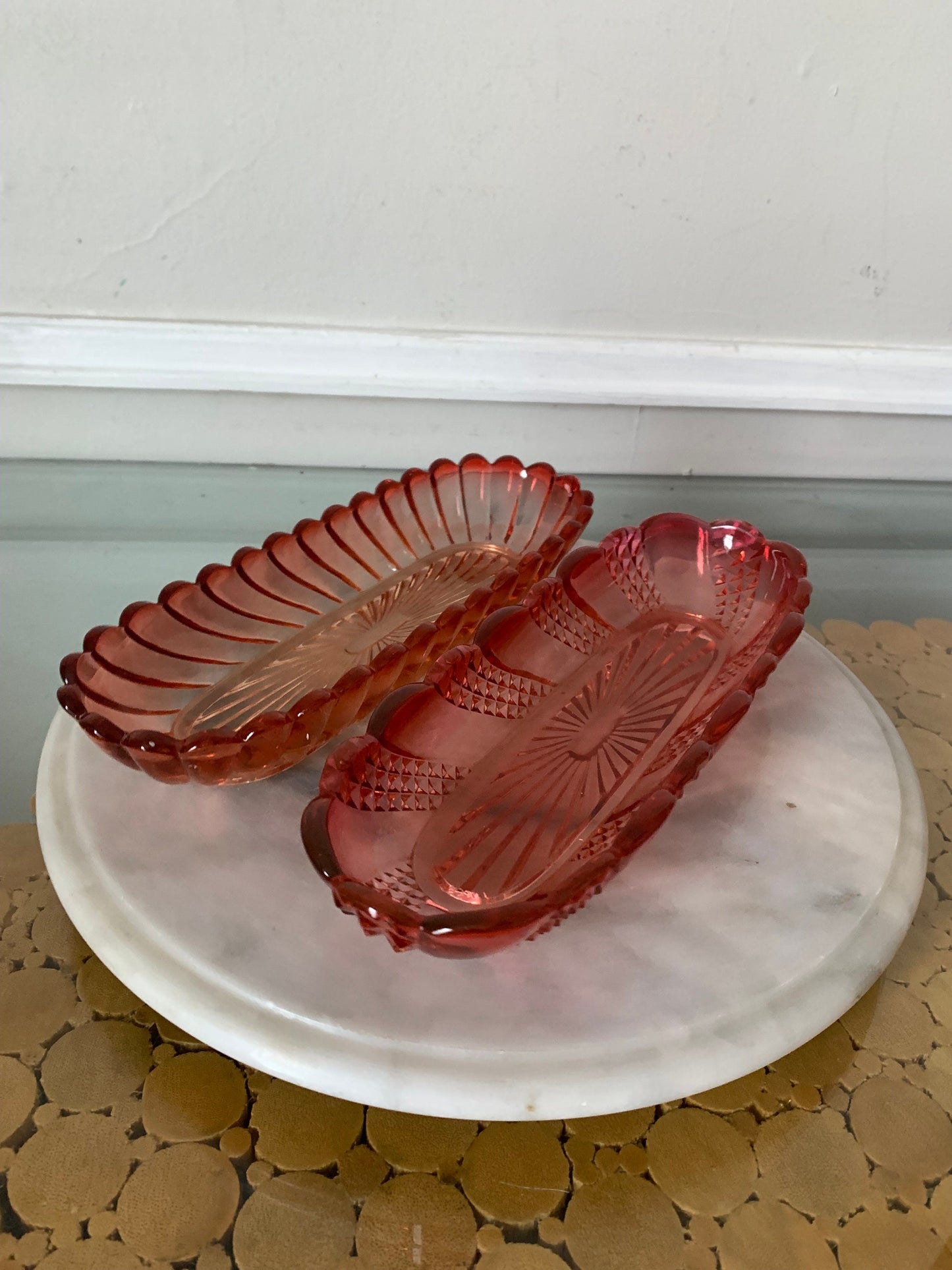 Pair of Antique Baccarat Crystal Dishes, Swirl & Serpentine Patterns