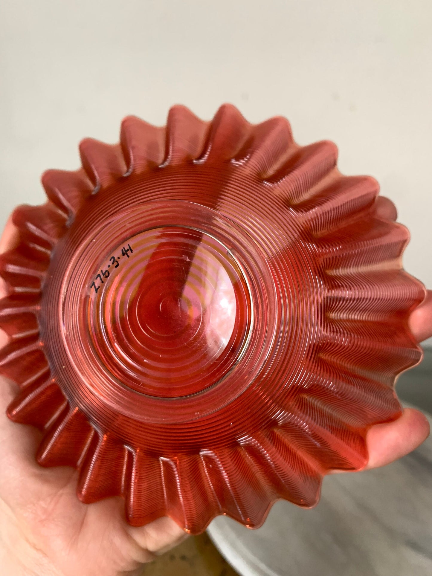 Vintage Threaded Cranberry Glass Dish