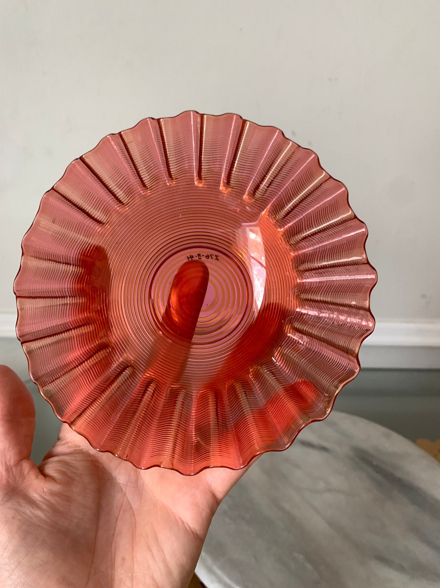 Vintage Threaded Cranberry Glass Dish