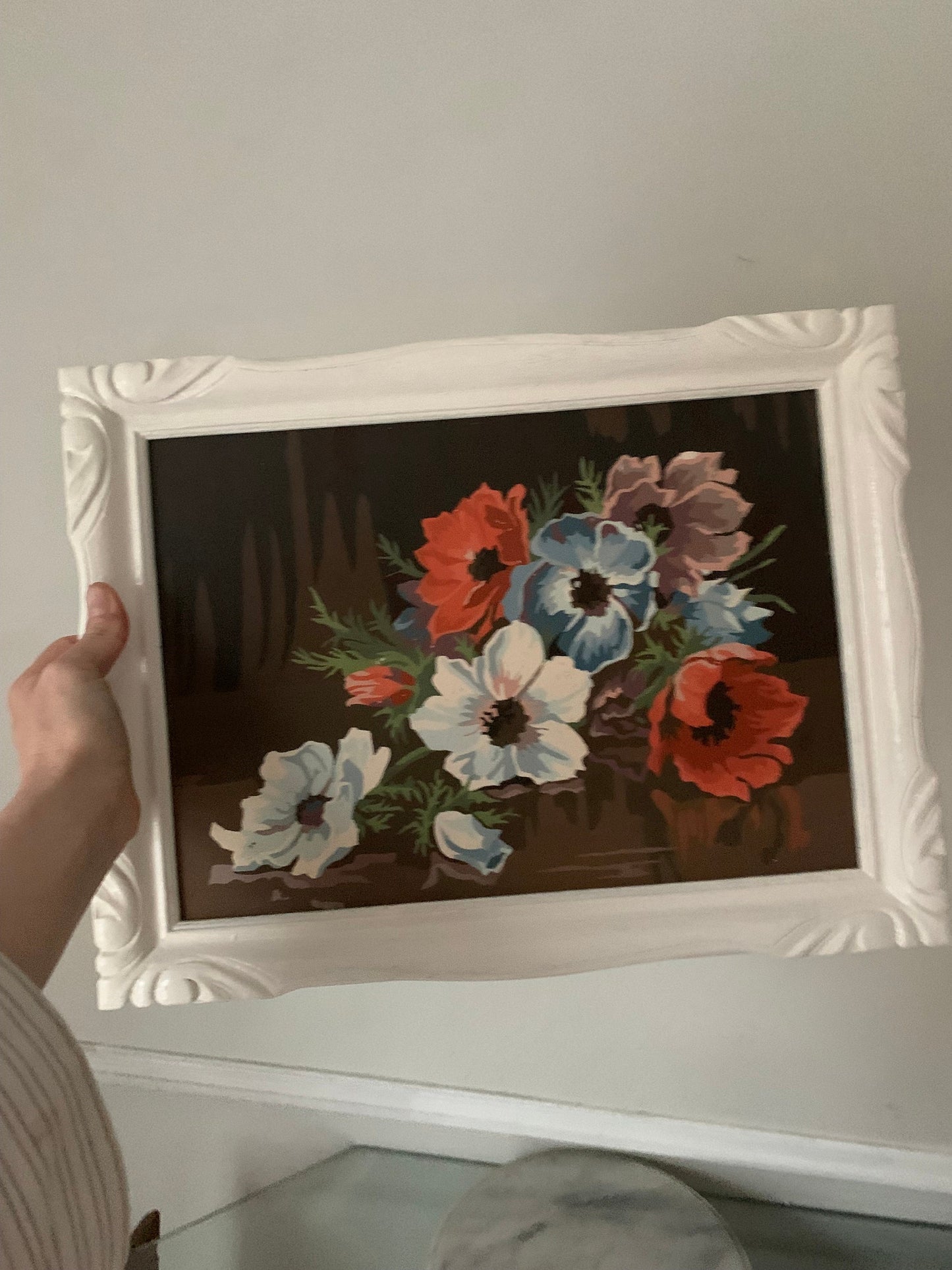 Vintage Medium Floral Paint by Numbers in White Wood Frame