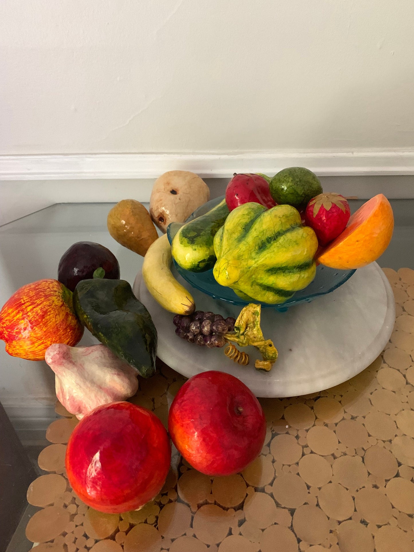 Retro Set of 17 Colourful Paper Mache Fruit and Vegetables