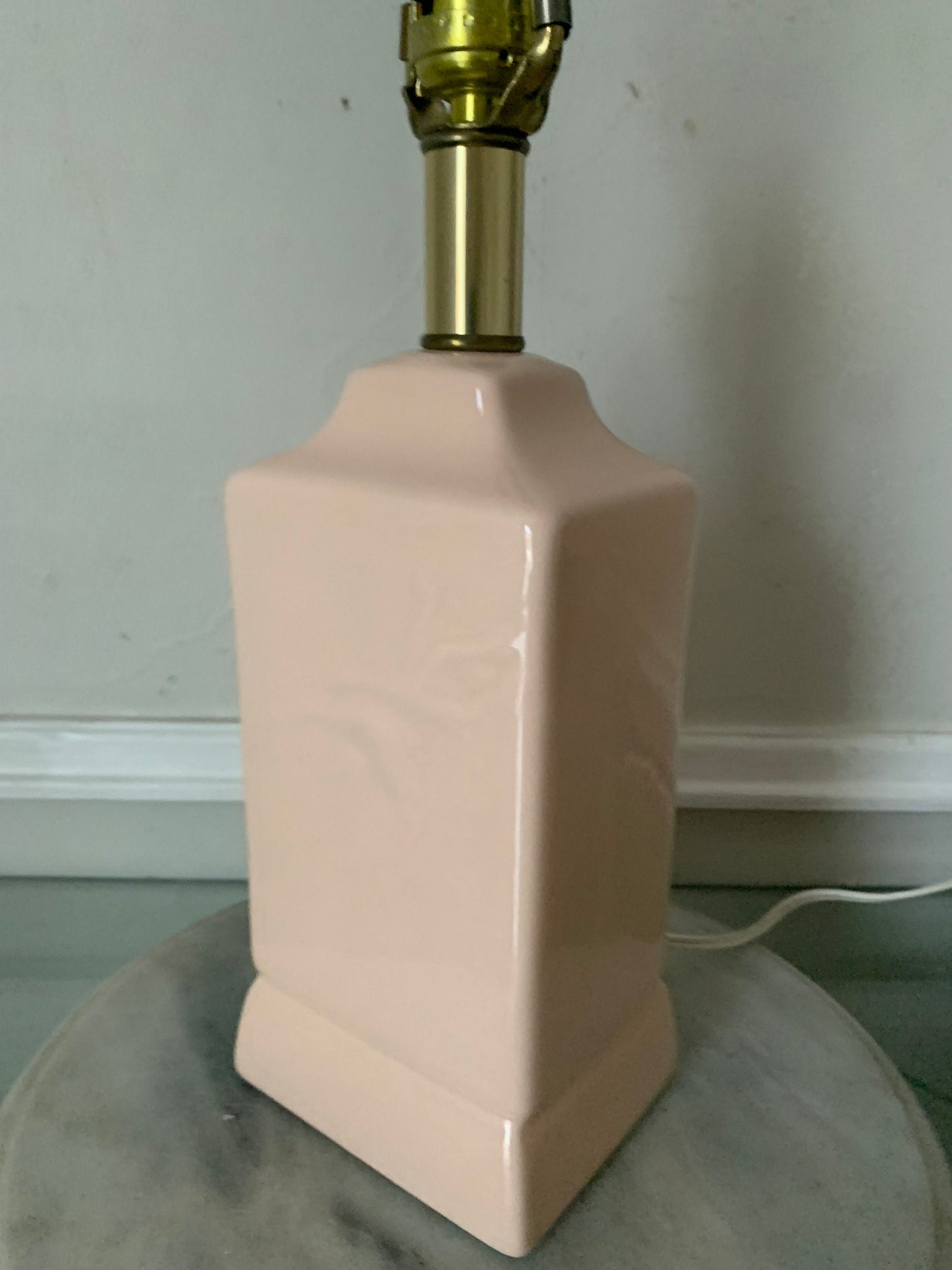 Retro Medium Anthony's Art Design Soft Pink Ceramic Lamp with Embossed Geese No Shade