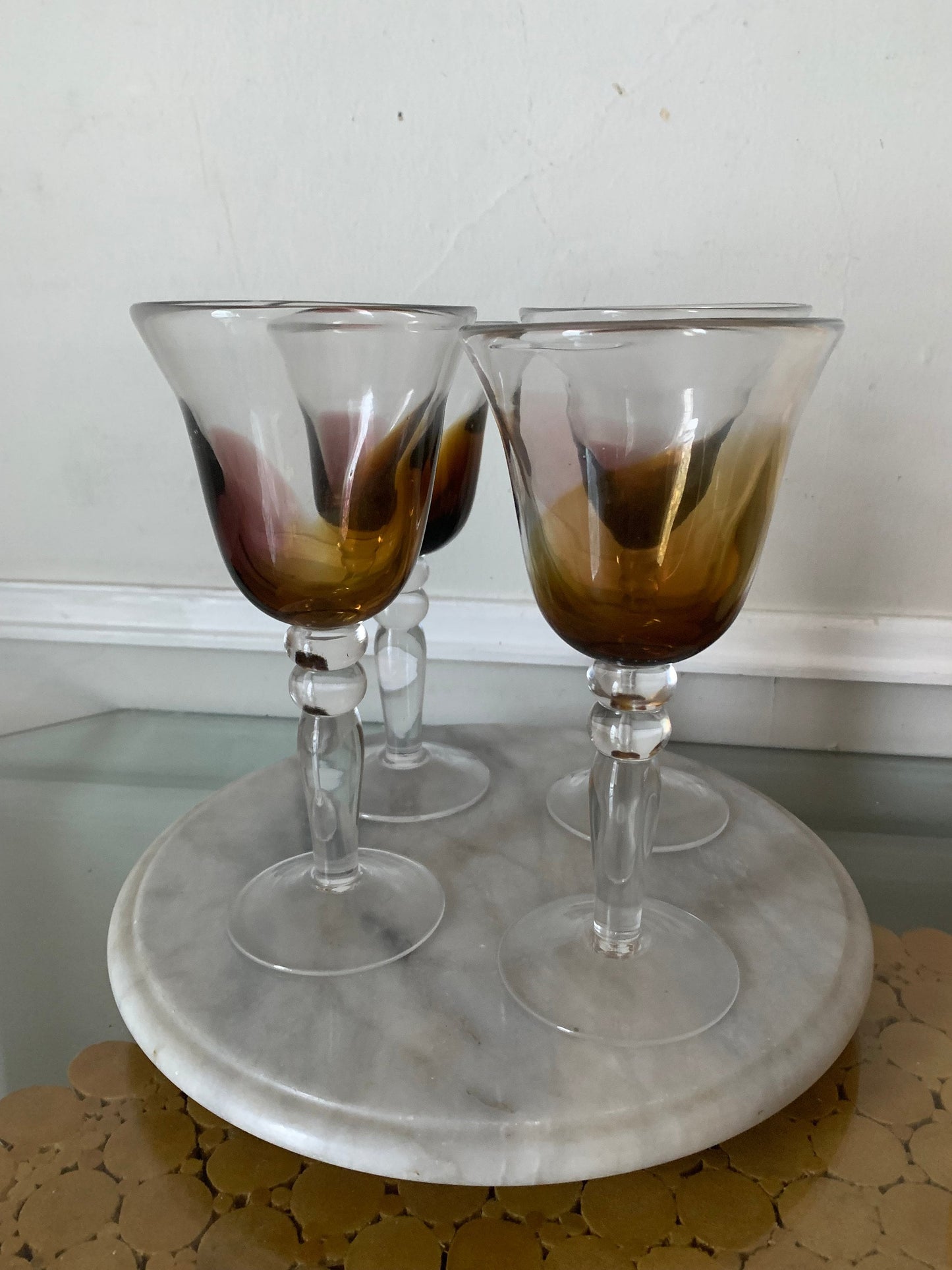Vintage Set of 4 Heavy Amber Wine Glasses
