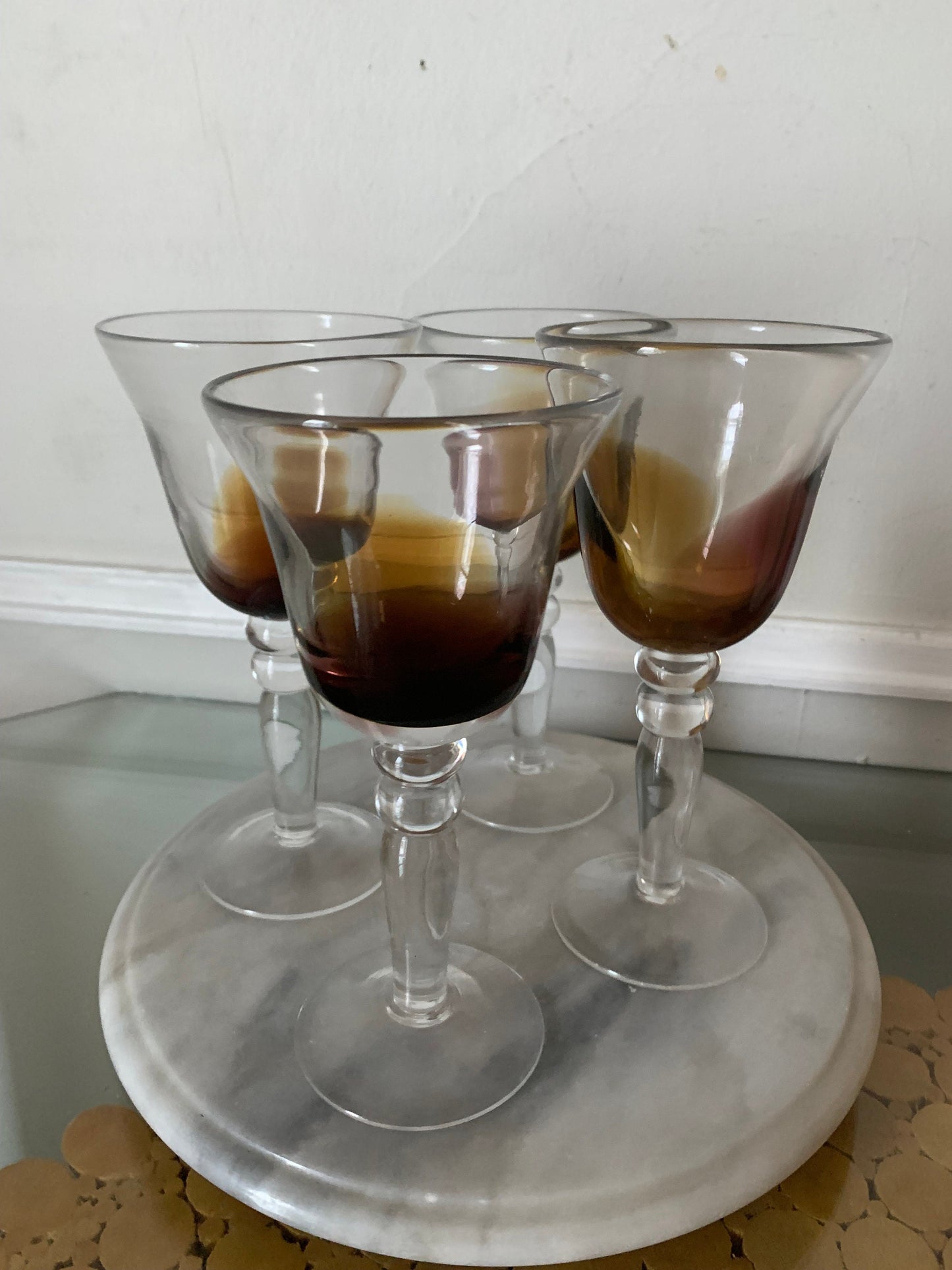 Vintage Set of 4 Heavy Amber Wine Glasses