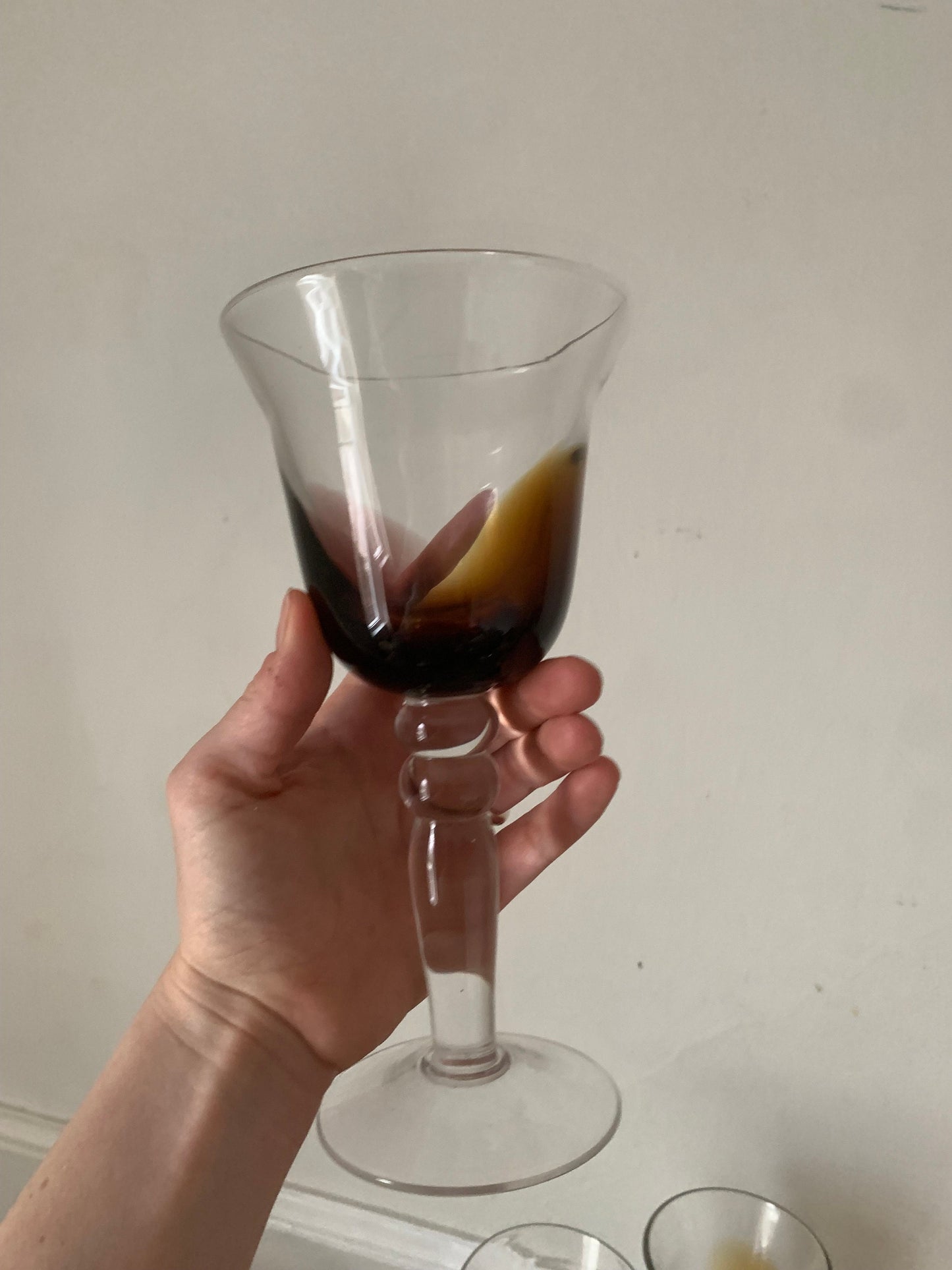 Vintage Set of 4 Heavy Amber Wine Glasses