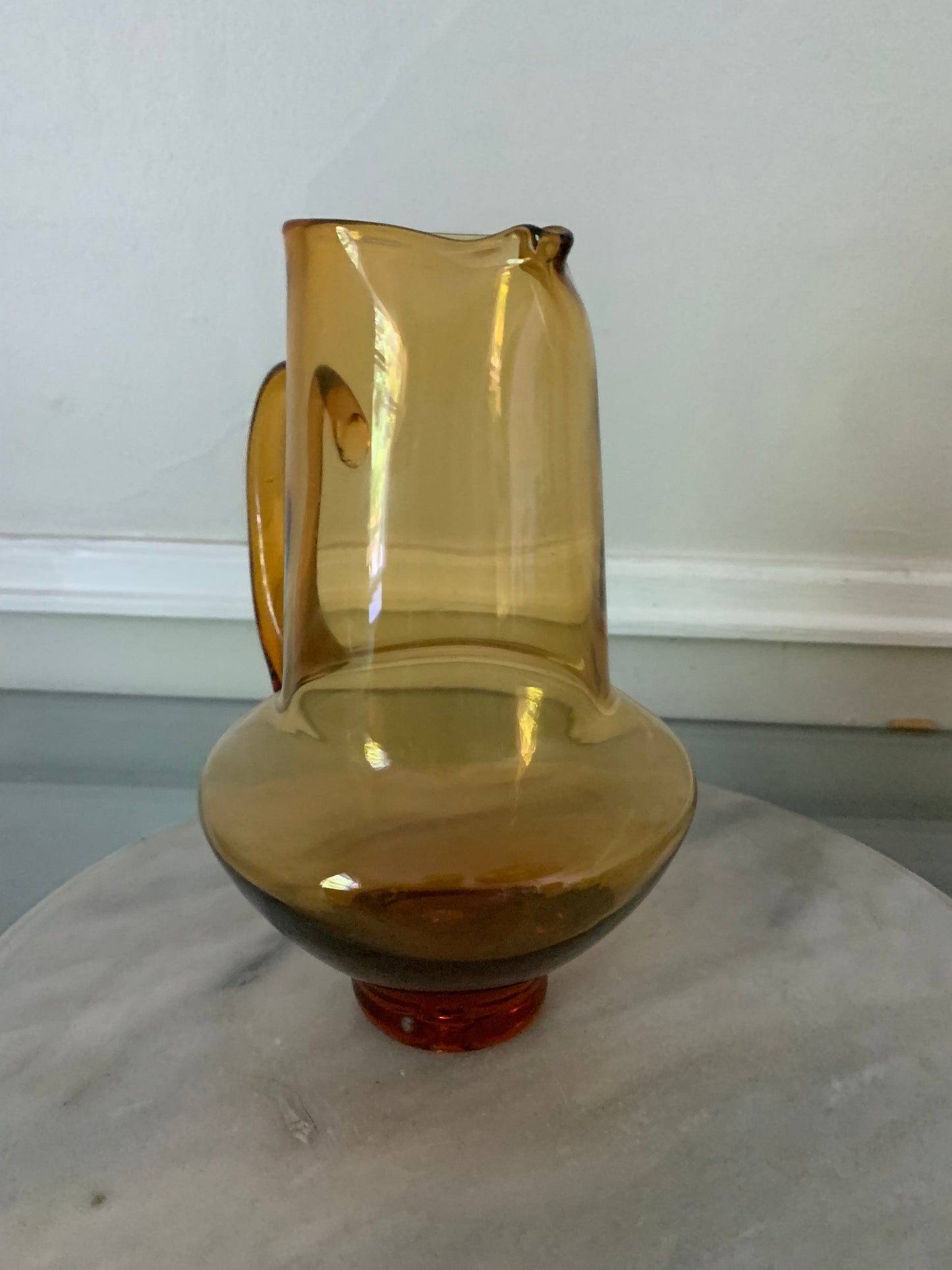 Medium MCM Clear Amber Glass Pitcher