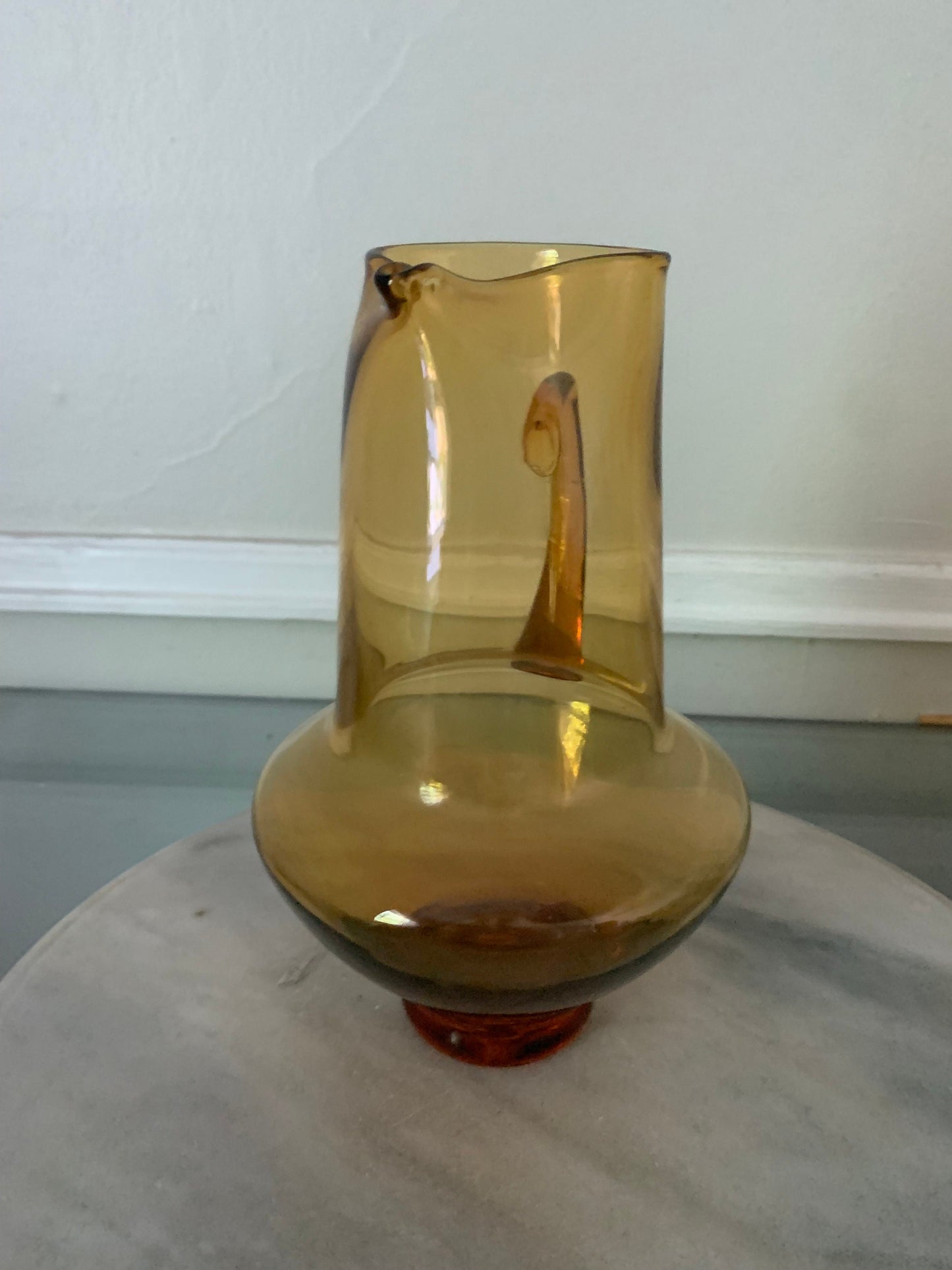Medium MCM Clear Amber Glass Pitcher
