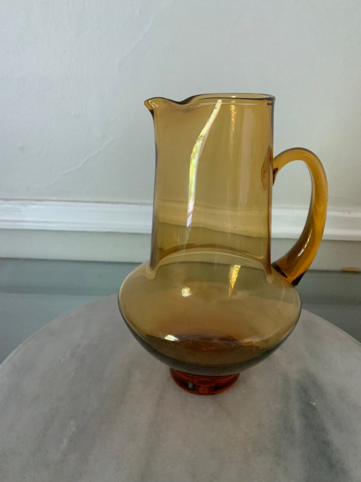 Medium MCM Clear Amber Glass Pitcher
