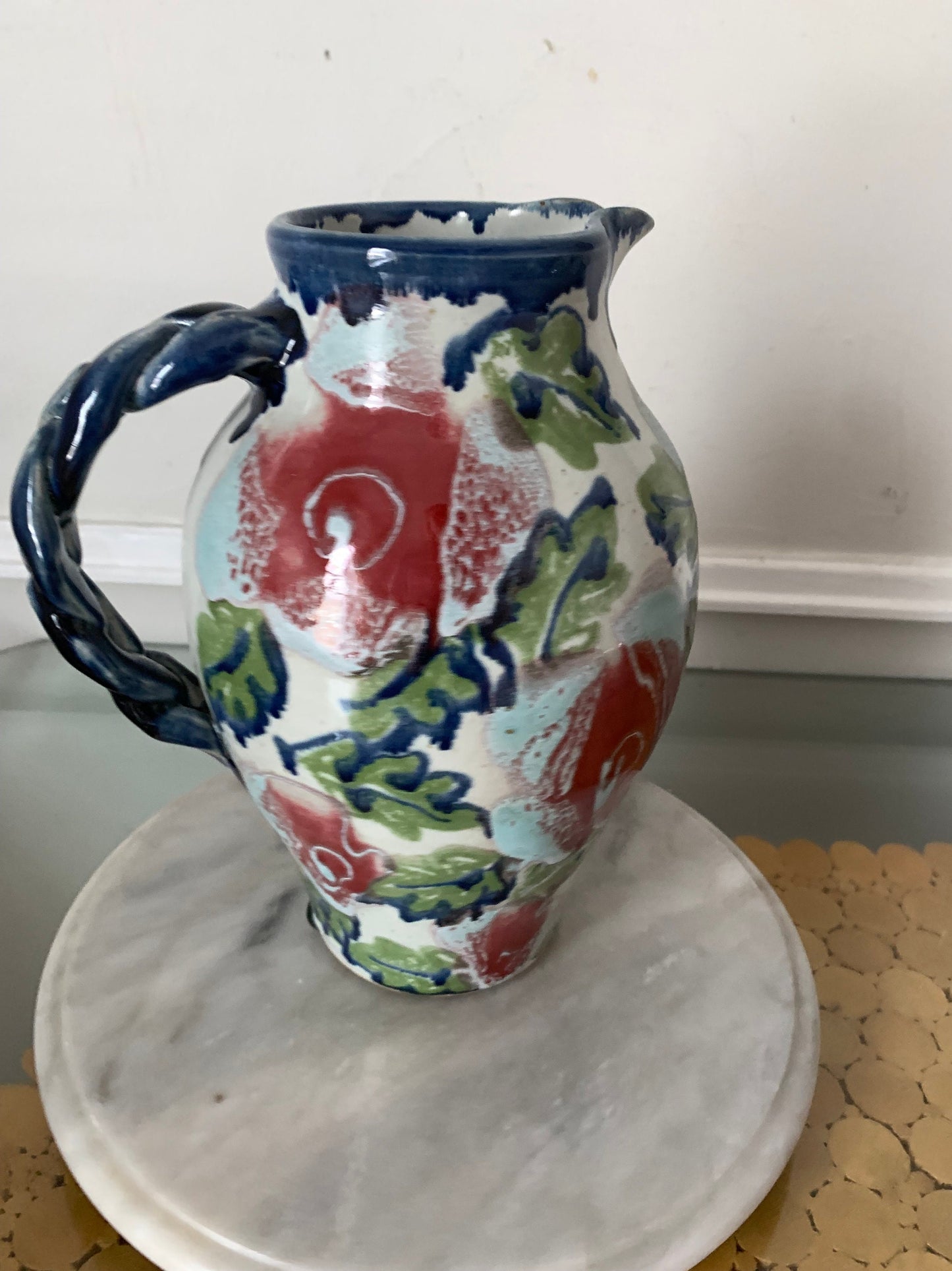 Retro Hand Made Studio Pottery Scott Barnim Rose Pitcher with Handle