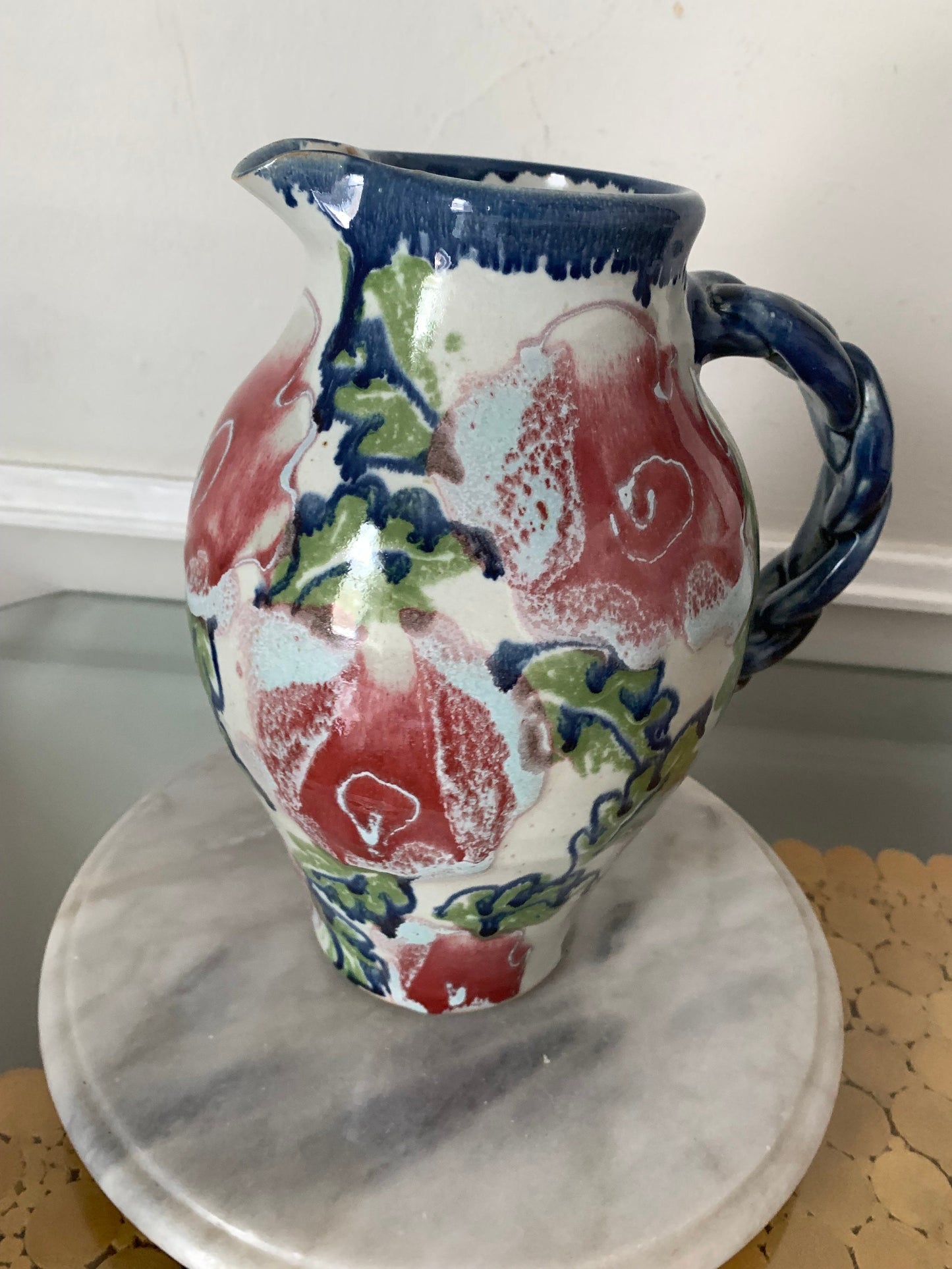 Retro Hand Made Studio Pottery Scott Barnim Rose Pitcher with Handle