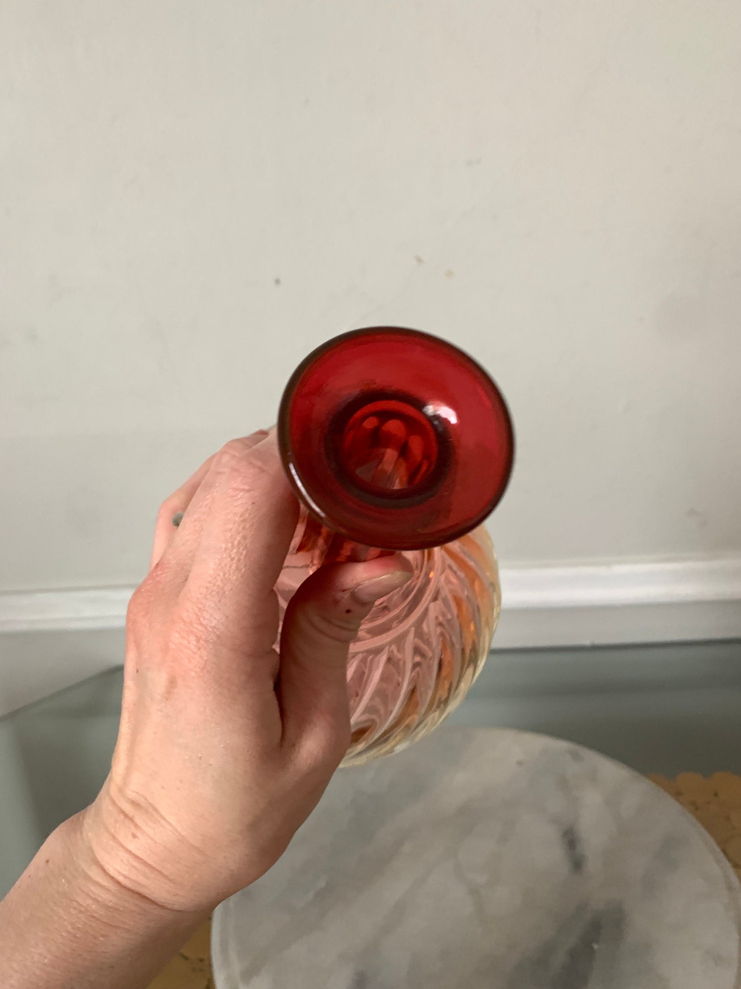 Antique French Ombre Rose Swirl Crystal Decanter with Stopper