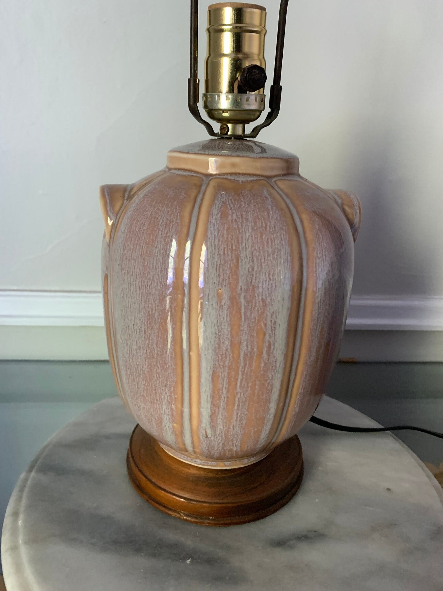 Antique Taupe Drip Glaze Ceramic Table Lamp No Shade