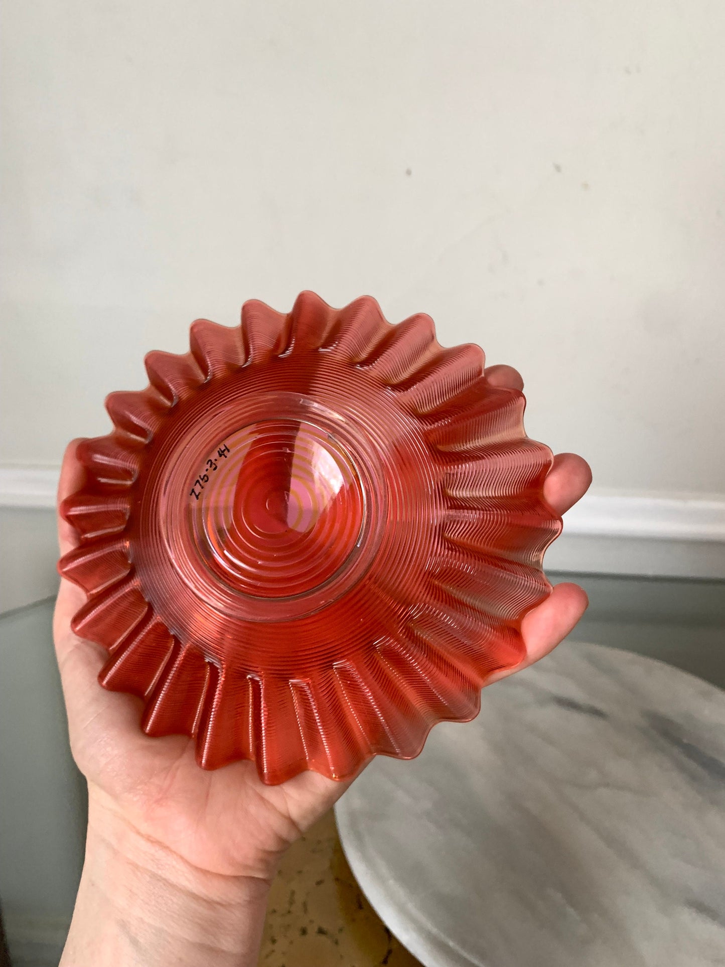 Vintage Threaded Cranberry Glass Dish