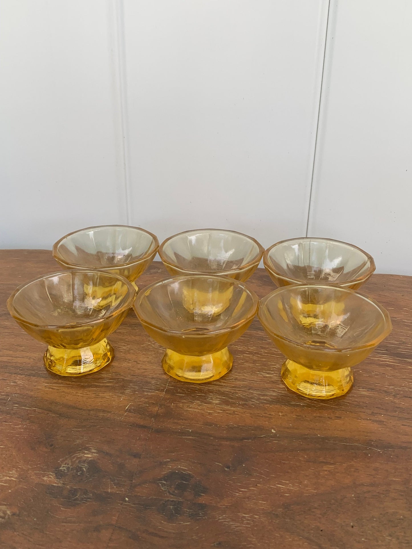 Vintage Set of 6 Small Dodecagon Amber Glass Liqueur/Aperitif Glasses