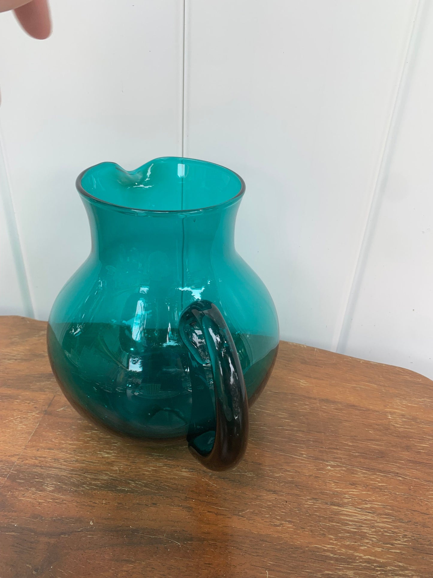 Small Retro Clear Deep Turquoise Pitcher