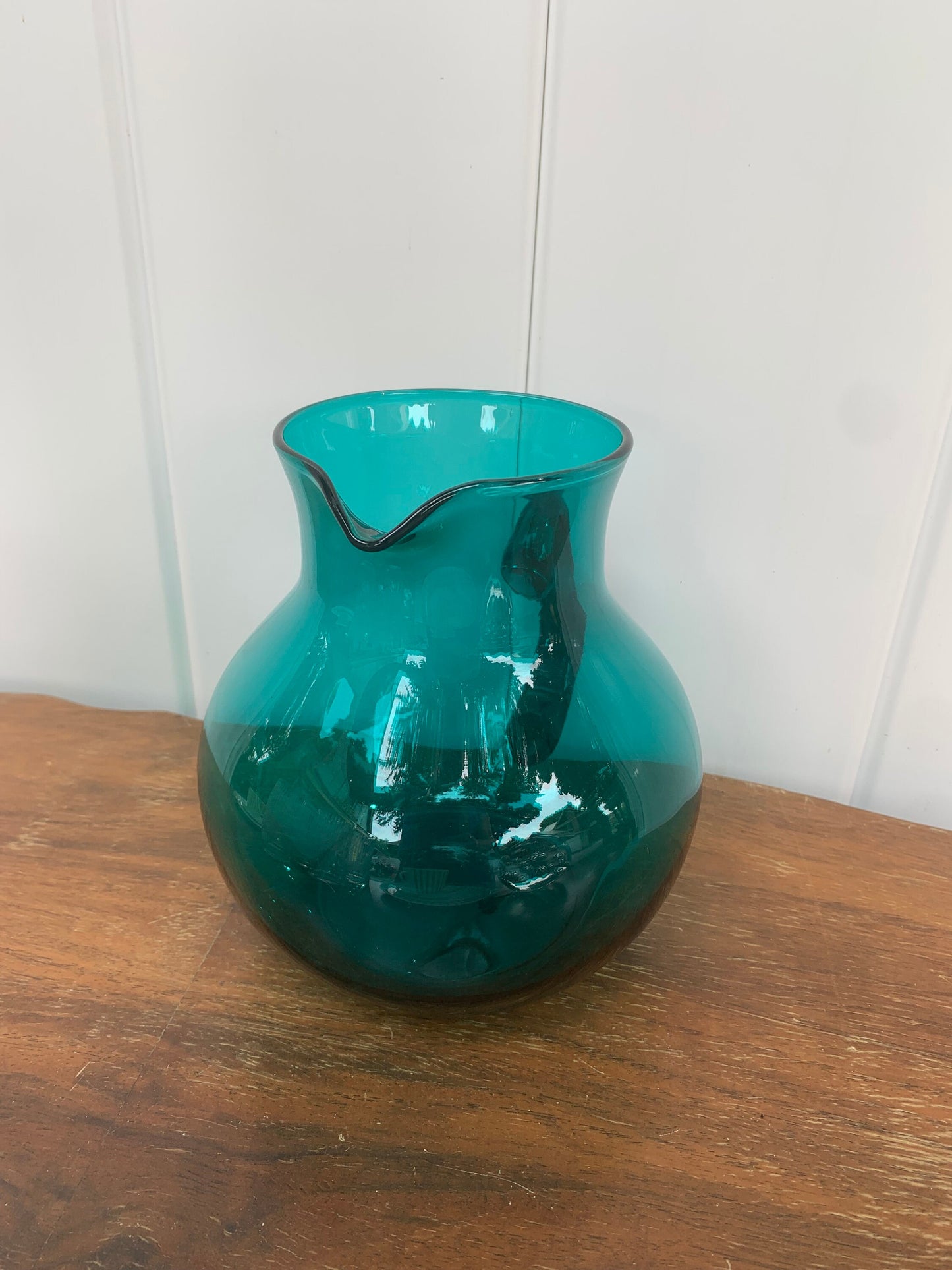 Small Retro Clear Deep Turquoise Pitcher