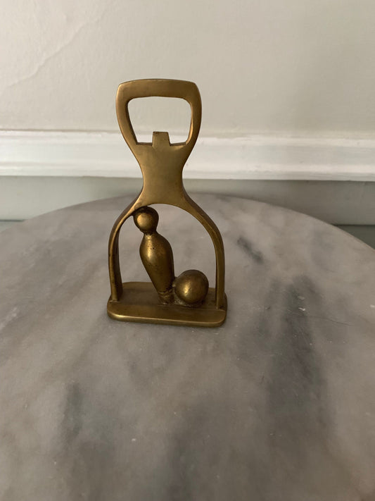 Small Vintage Brass Bowling Ball and Pin Bottle Opener