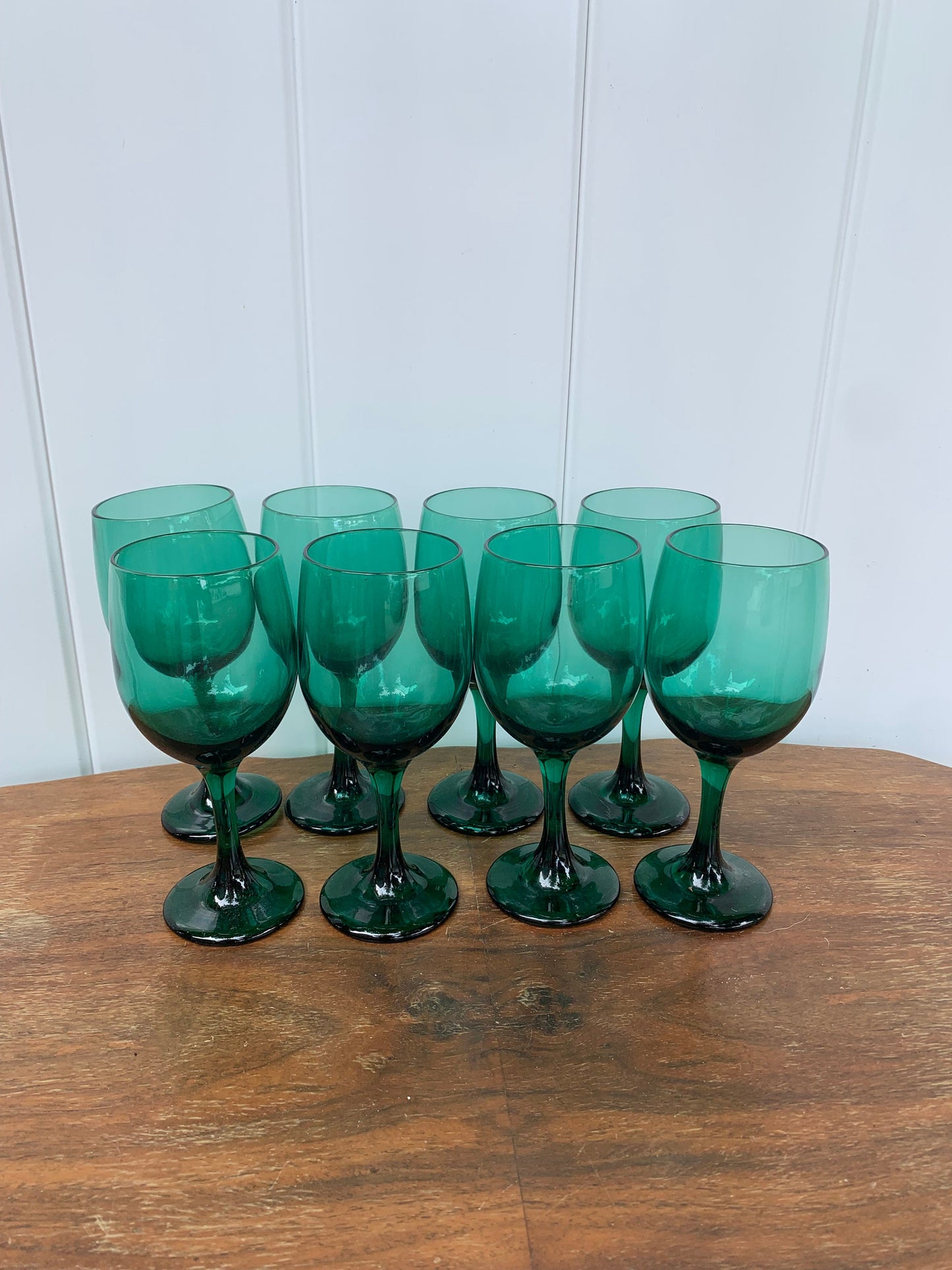 Set of 8 Retro Libbey Emerald Glass Stemware