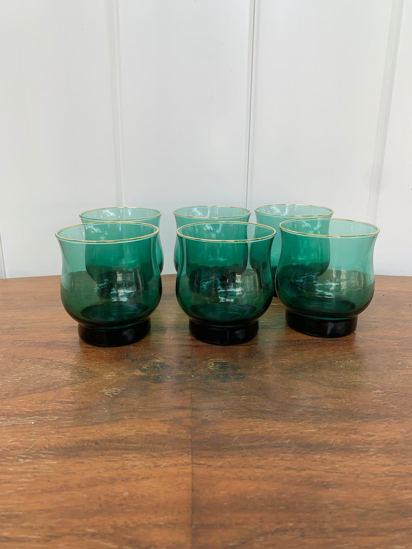 Set of 6 Retro Short Libbey Tear Drop Juniper Low Ball Glasses