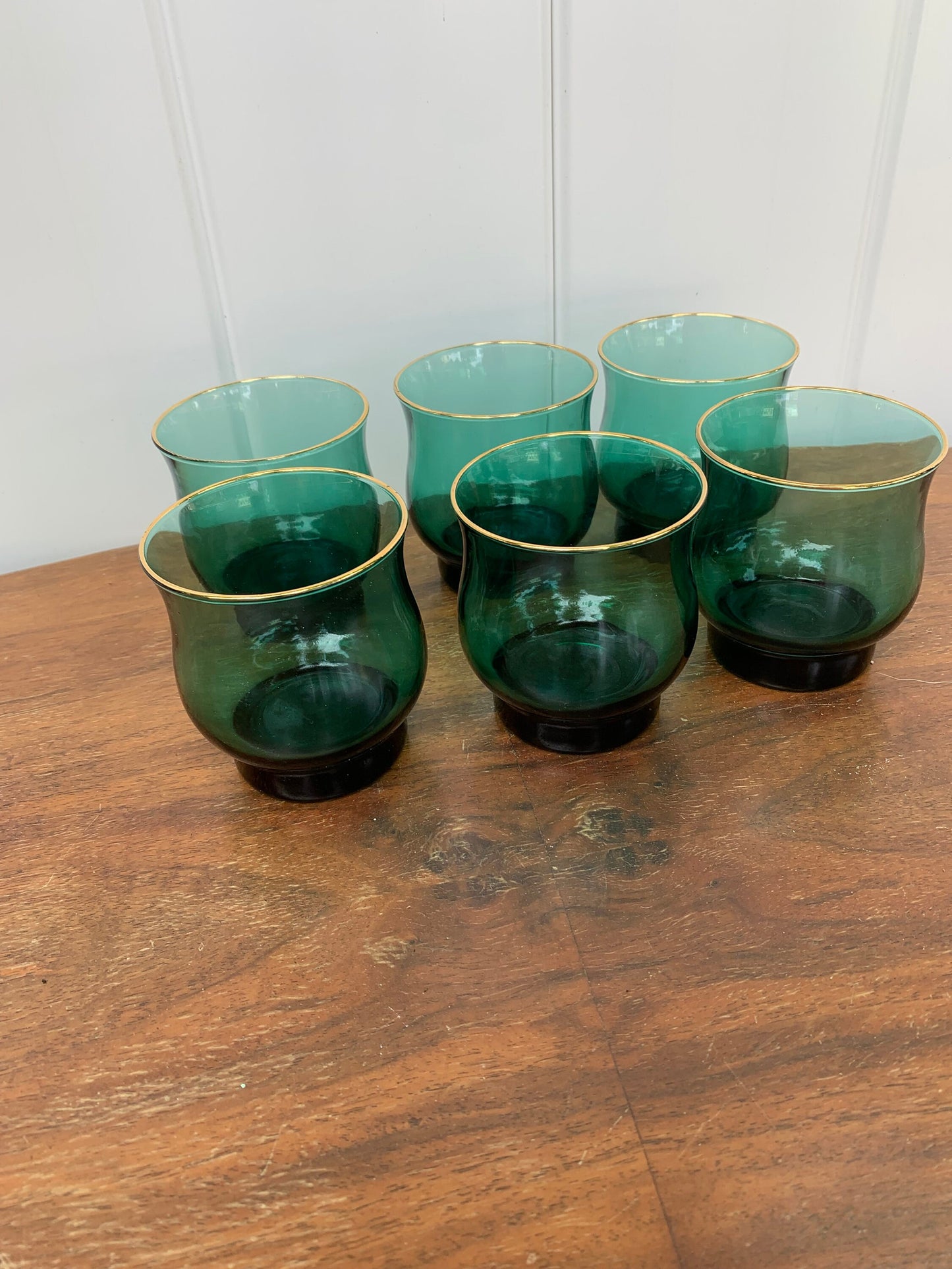 Set of 6 Retro Short Libbey Tear Drop Juniper Low Ball Glasses