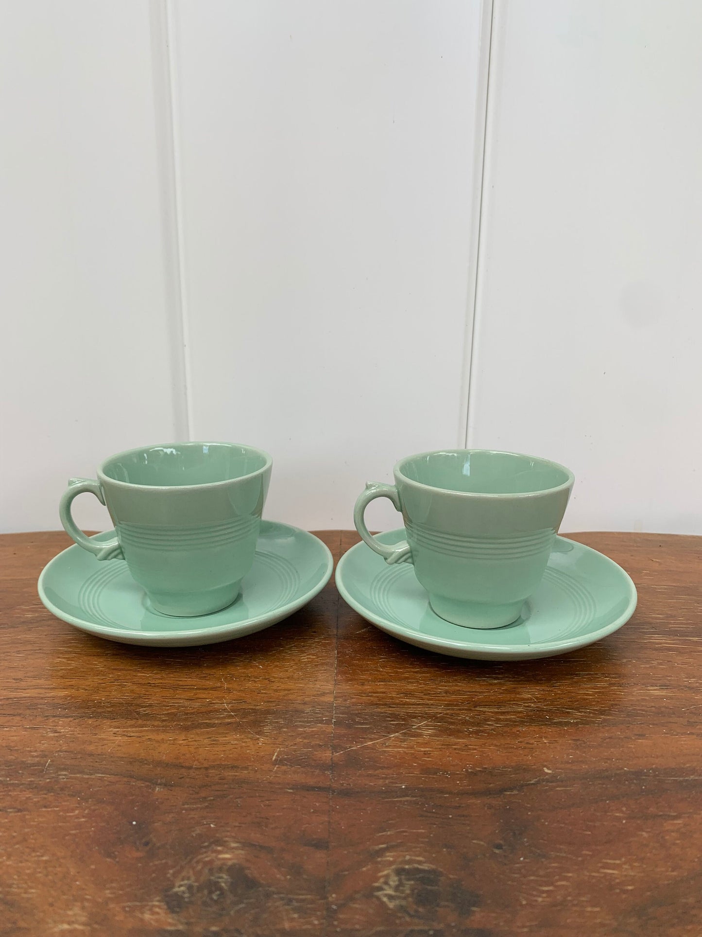 Vintage Set of 2 Woods Ware Beryl Green Espresso Cups Made in England