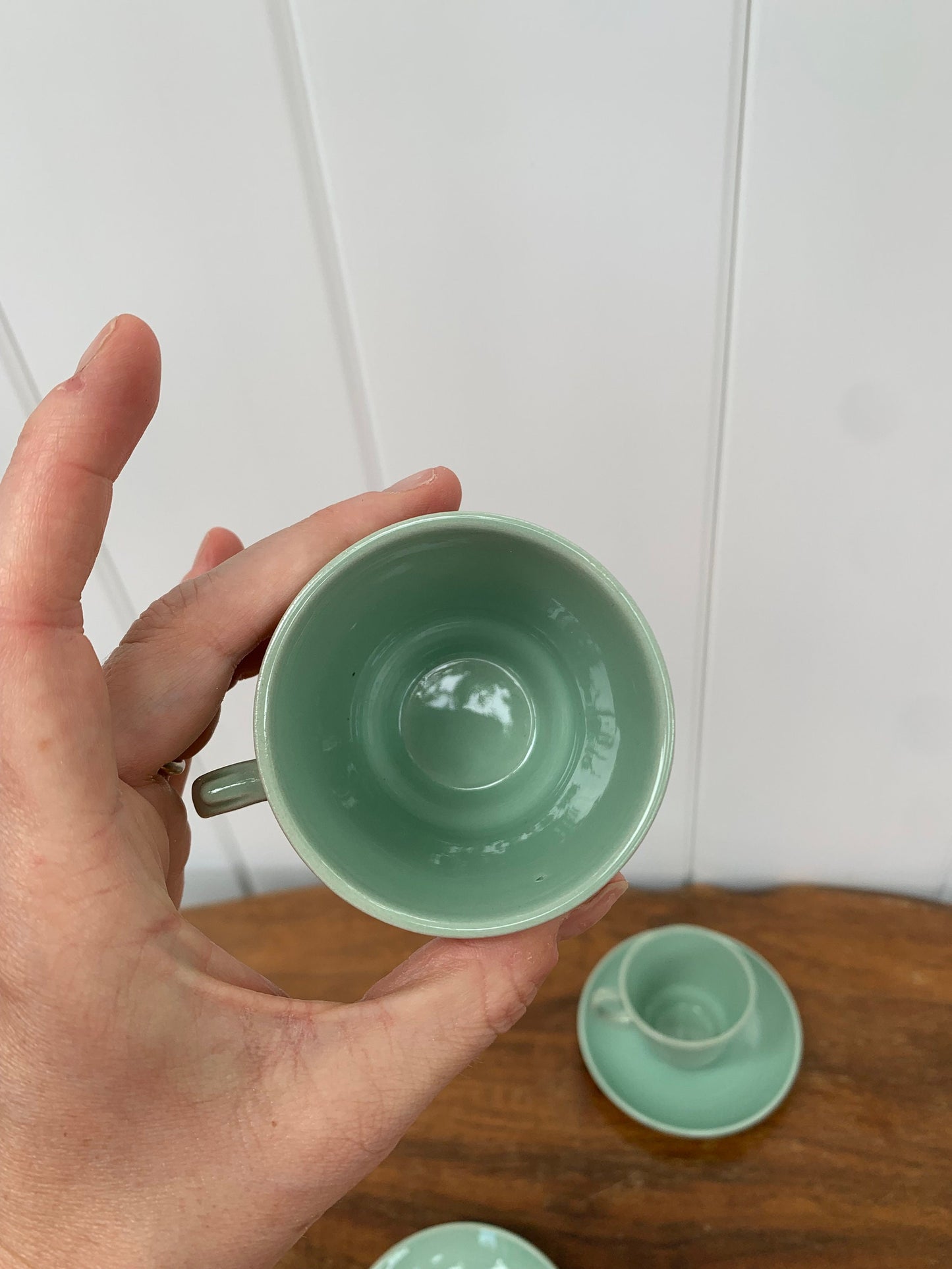 Vintage Set of 2 Woods Ware Beryl Green Espresso Cups Made in England