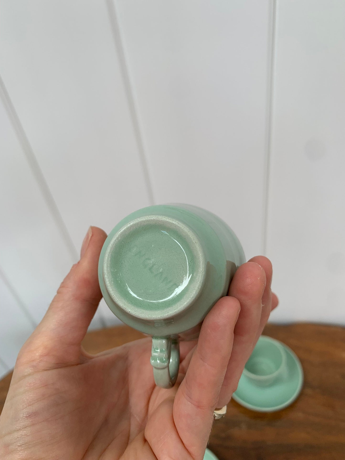 Vintage Set of 2 Woods Ware Beryl Green Espresso Cups Made in England