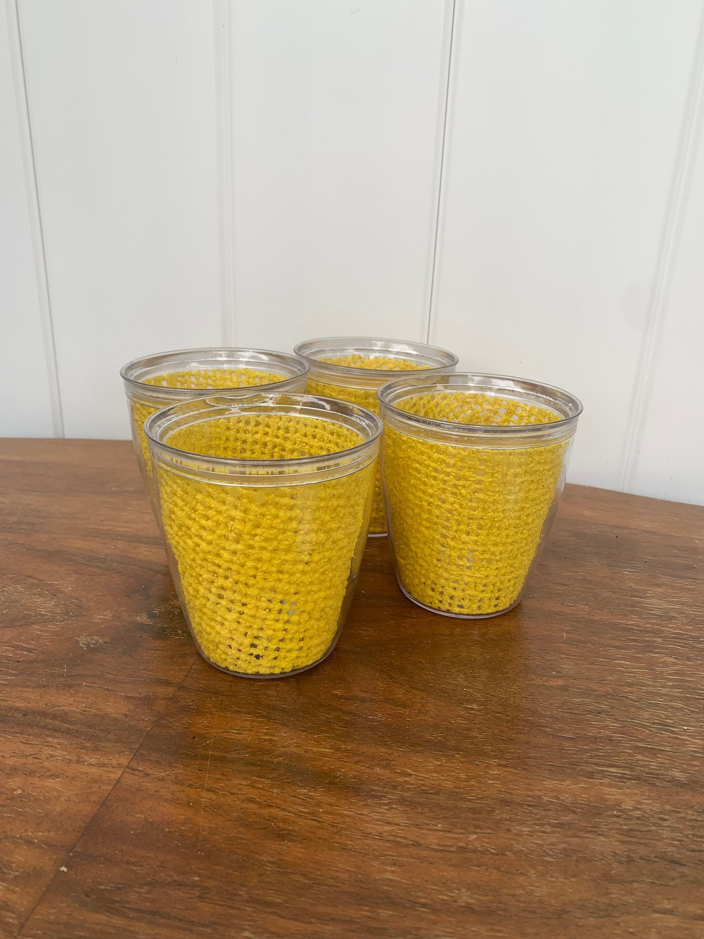 Set of 4 MCM Yellow Low Ball Insulated Tumblers Made in USA