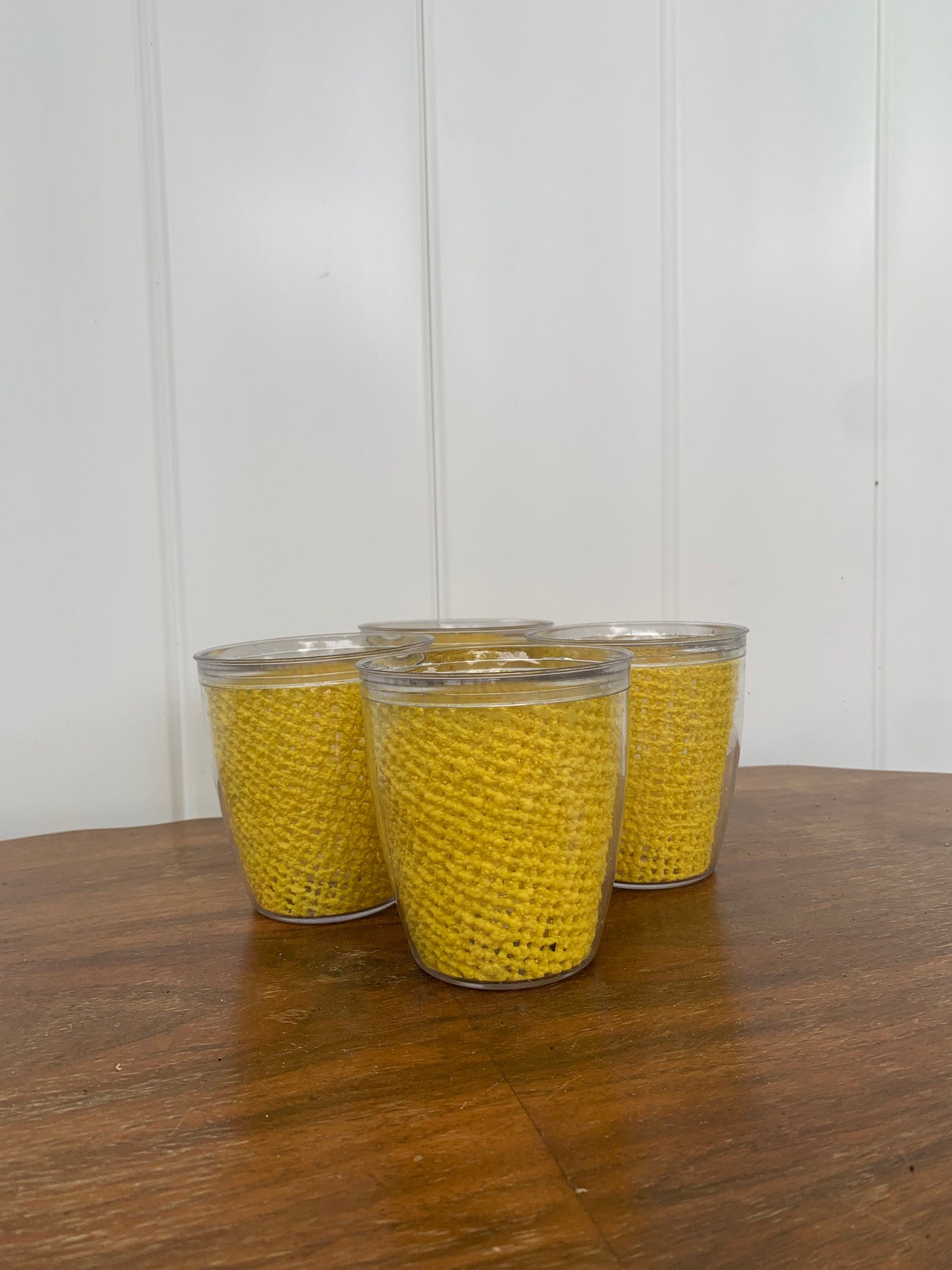 Set of 4 MCM Yellow Low Ball Insulated Tumblers Made in USA