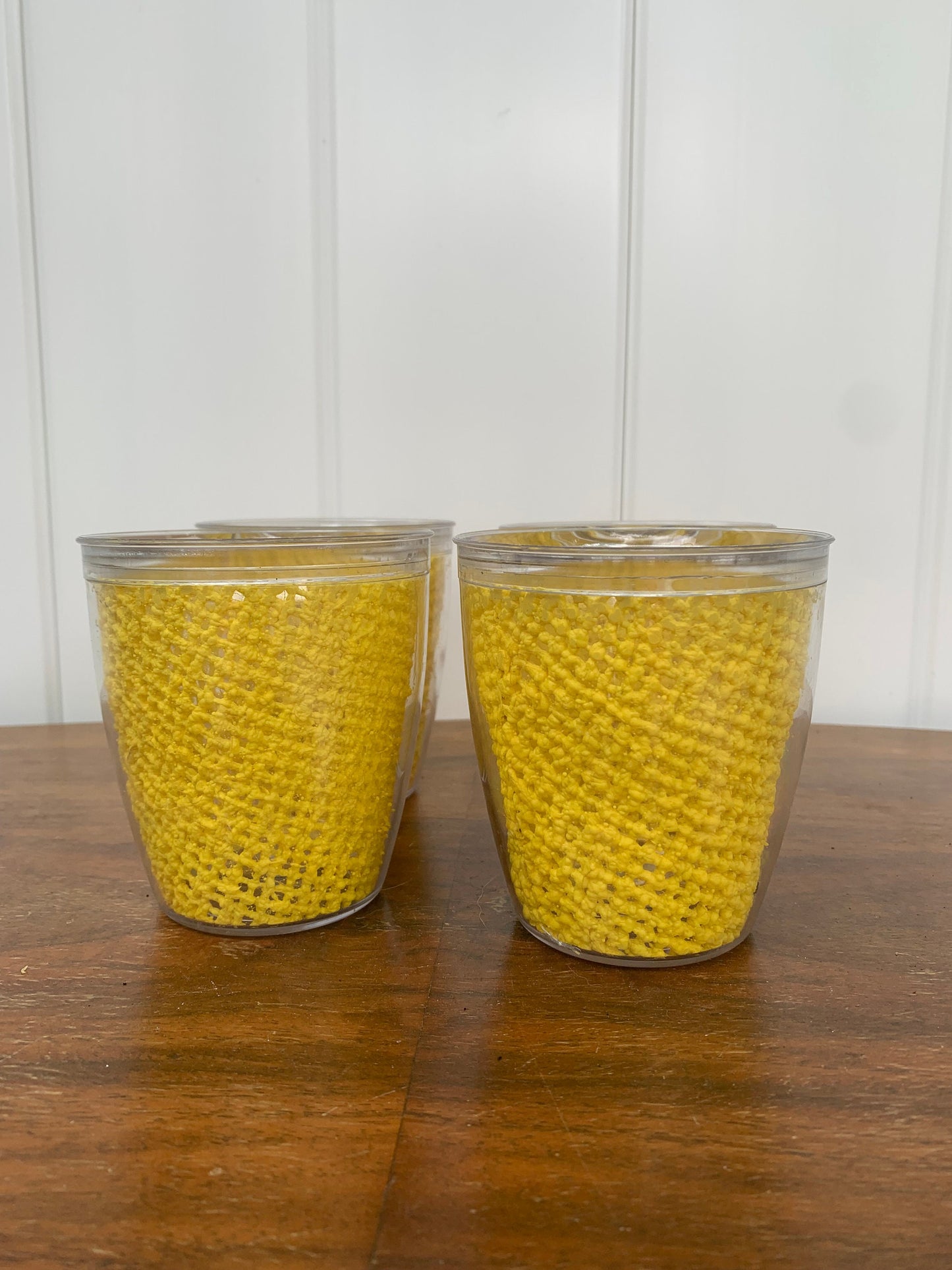 Set of 4 MCM Yellow Low Ball Insulated Tumblers Made in USA