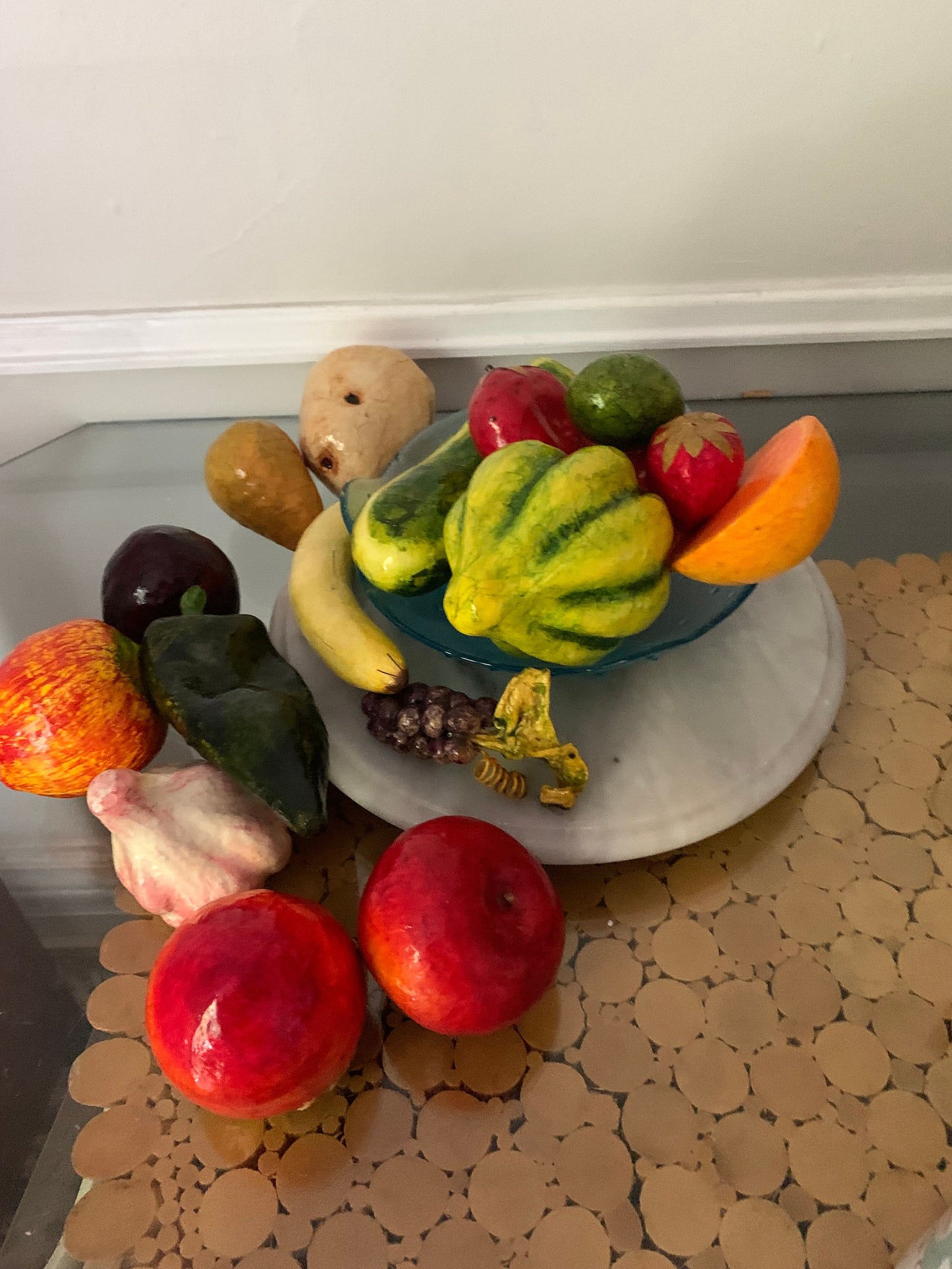 Retro Set of 17 Colourful Paper Mache Fruit and Vegetables