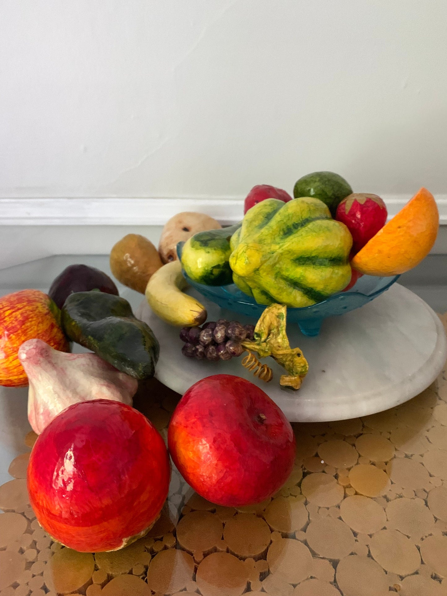 Retro Set of 17 Colourful Paper Mache Fruit and Vegetables