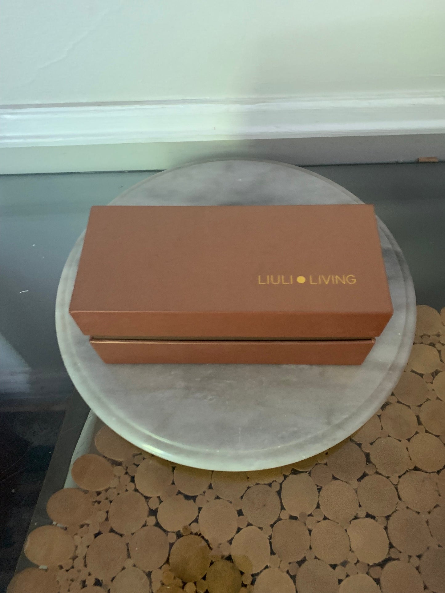 Pair of LIULI Amber Crystal Virtuous Chrysanthemum Glasses in Original Box