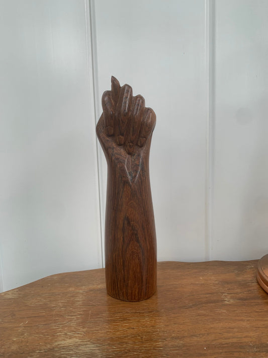 Vintage Hand Carved Lucky Mano Figa Wooden Sculpture