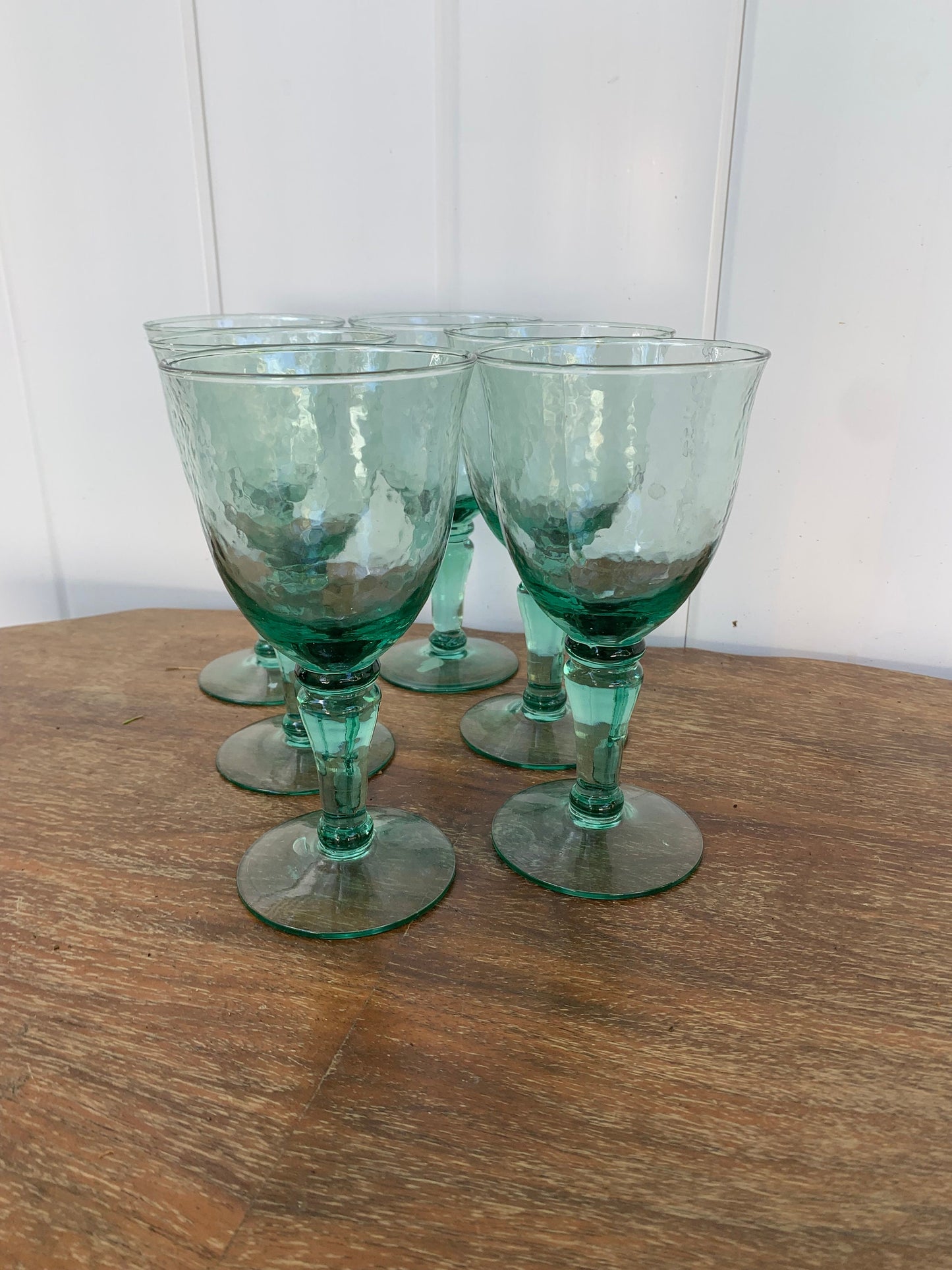 Set of 6 Retro  Hammered Sea Glass Recycled Glasses