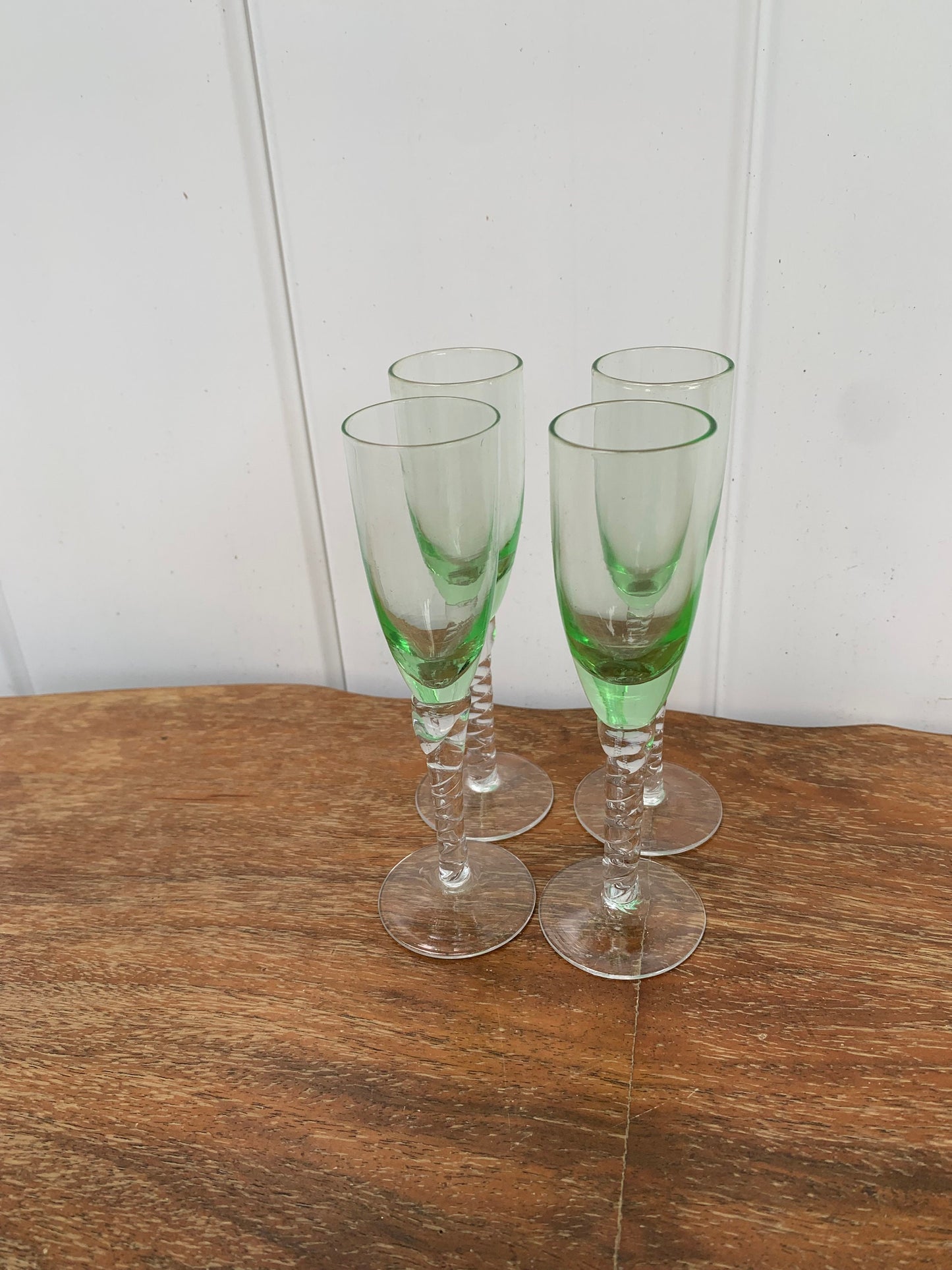 Set of 4 Vintage Short Twisted Stems with Light Green Bowl