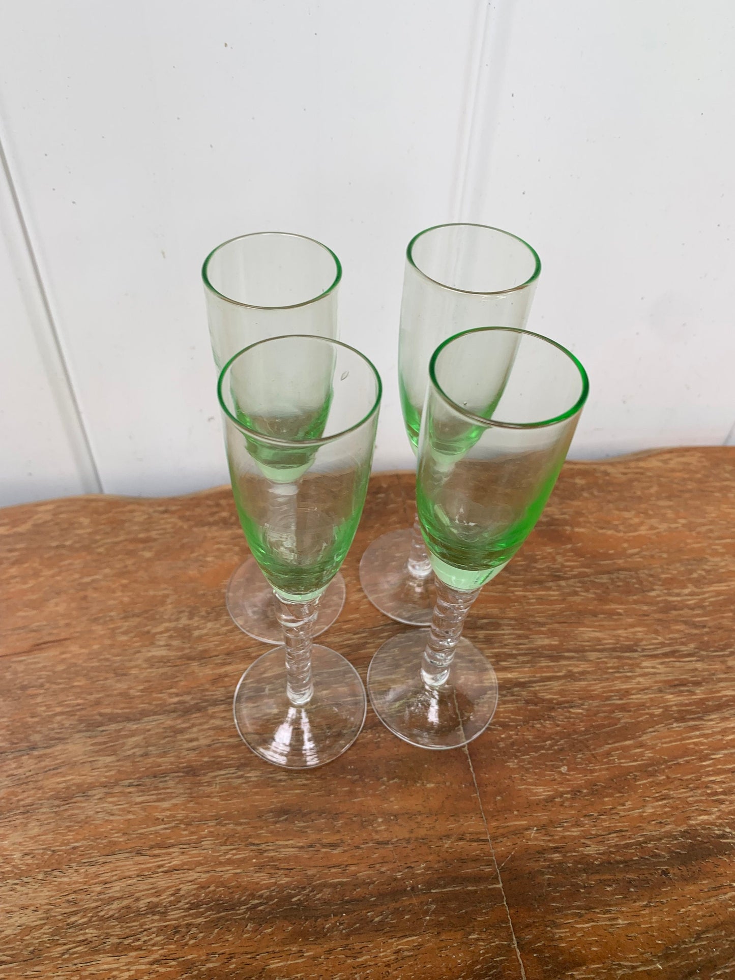 Set of 4 Vintage Short Twisted Stems with Light Green Bowl