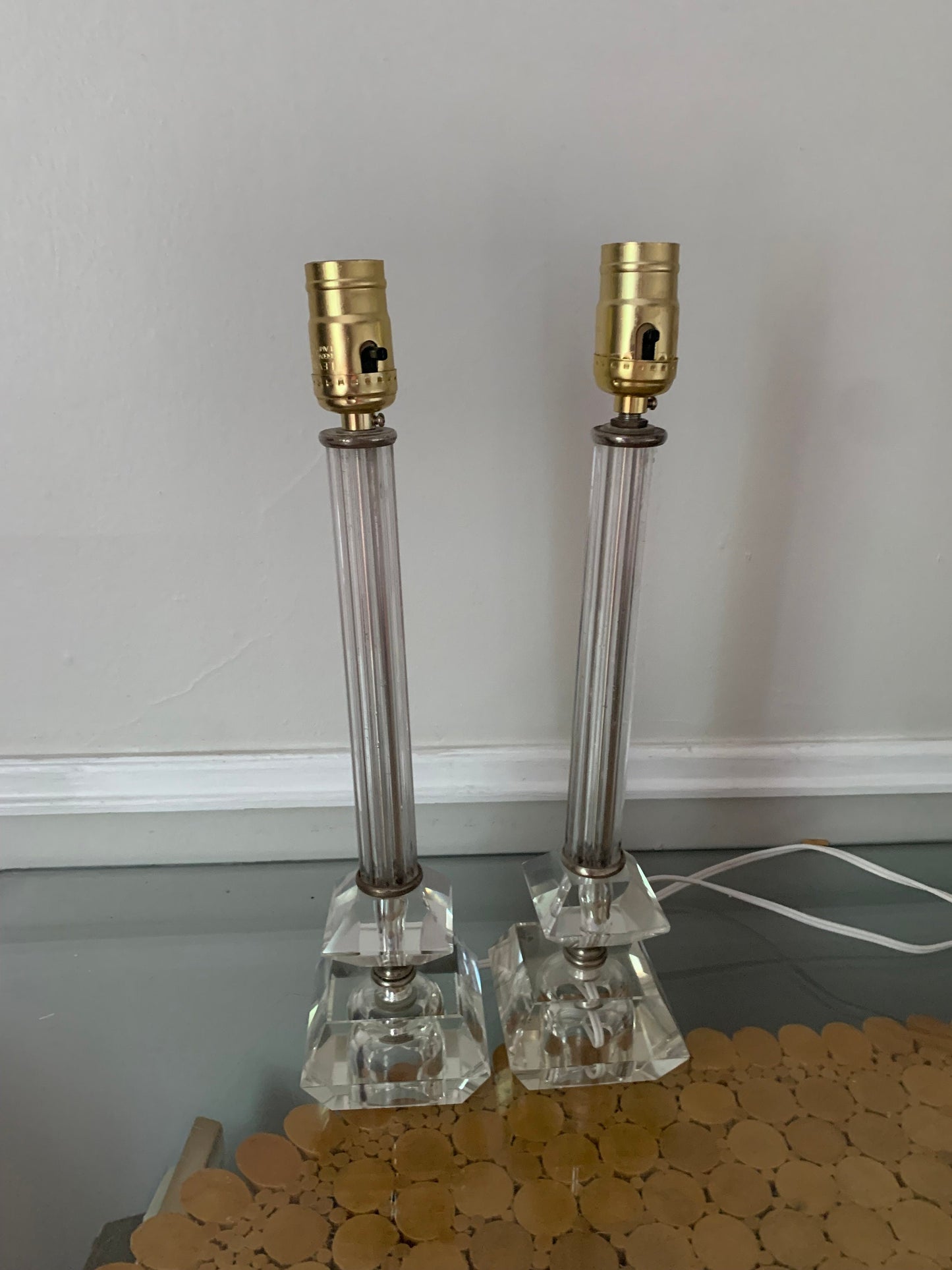 Pair of Vintage Medium Clear Glass Table Accent Lamp No Shades