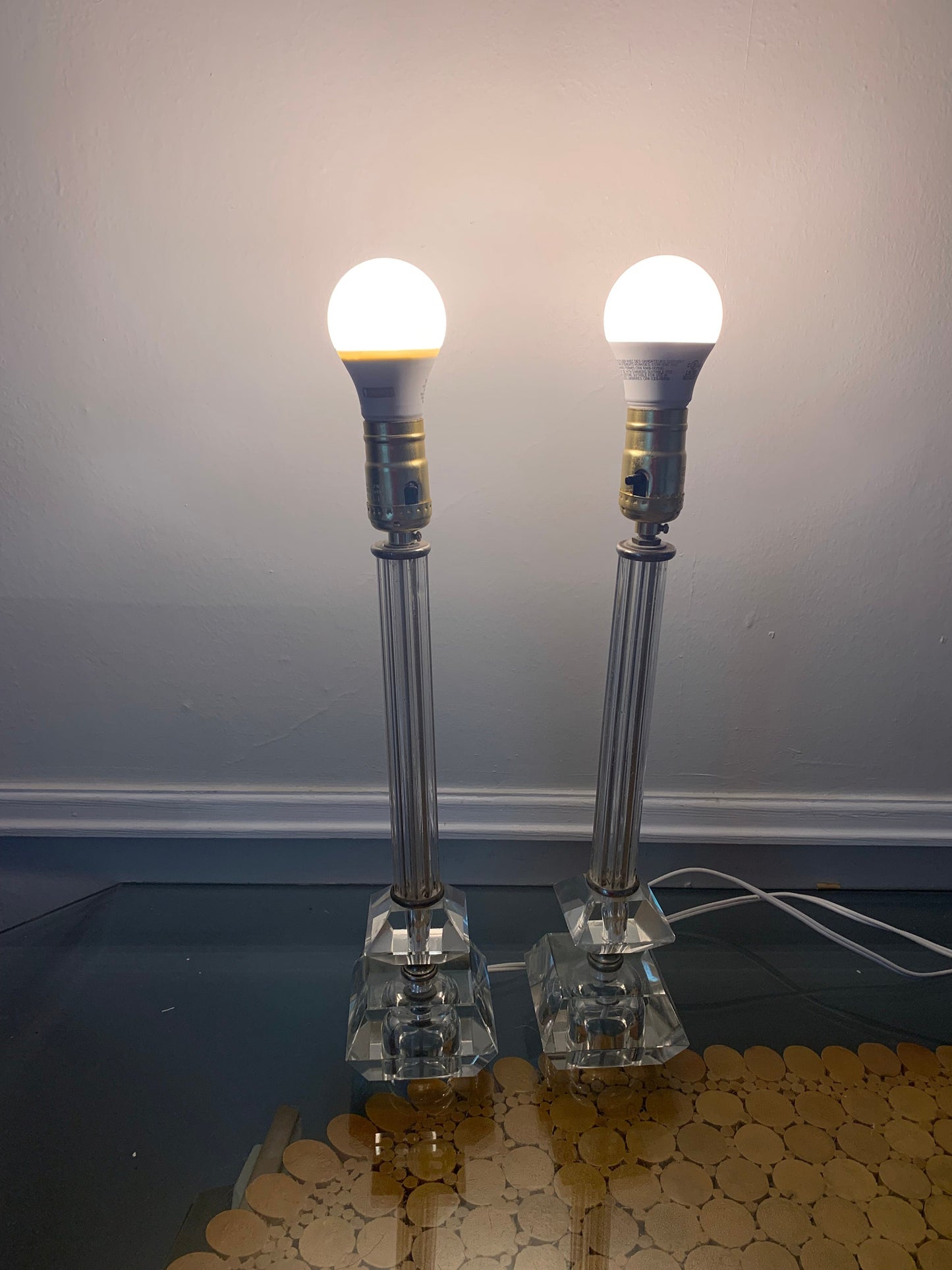 Pair of Vintage Medium Clear Glass Table Accent Lamp No Shades