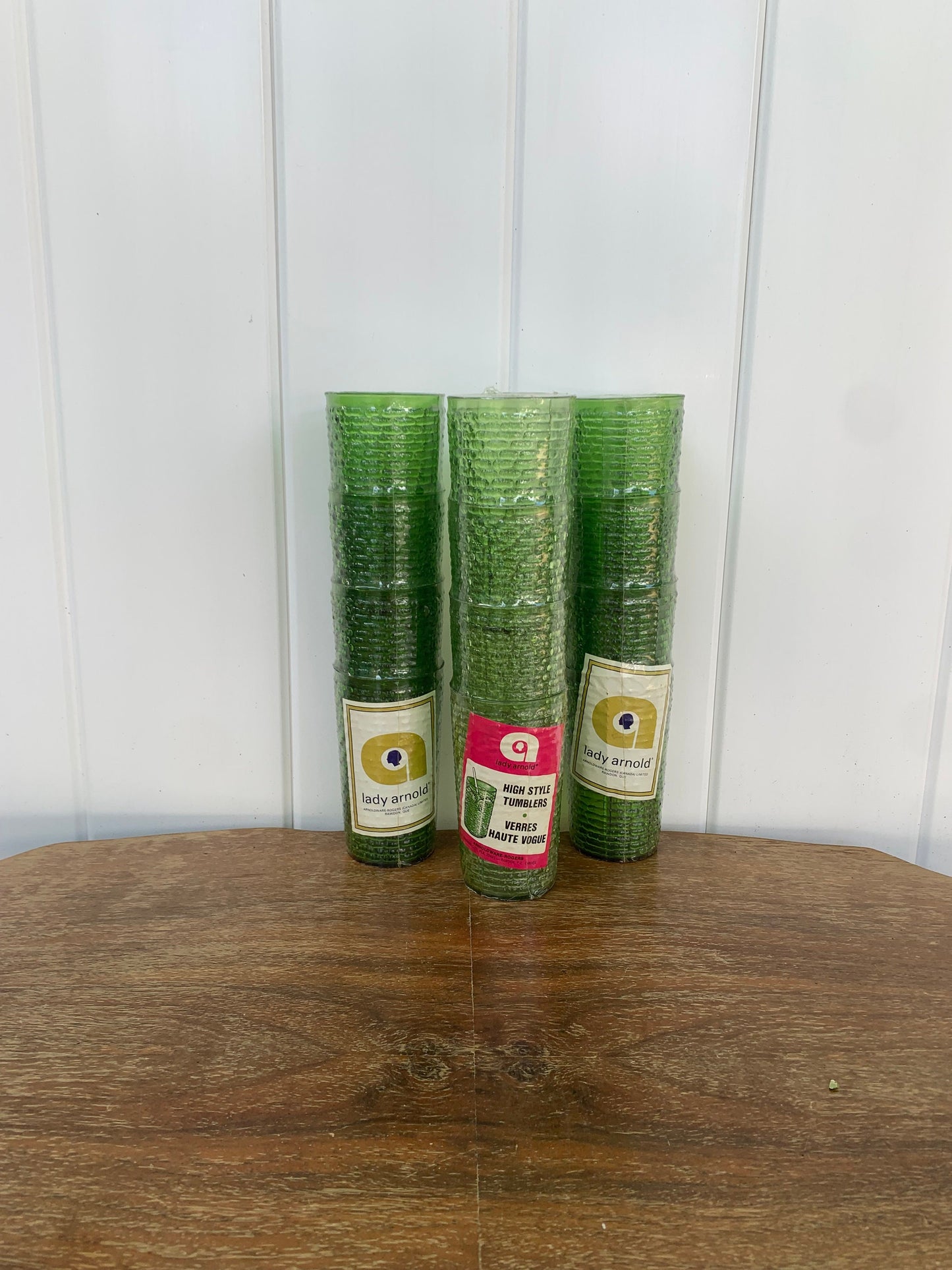 Set of 3 Packages of 4 Vintage Lady Arnold Olive Green Textured Plastic Tumblers Made in Canada in Original Packaging