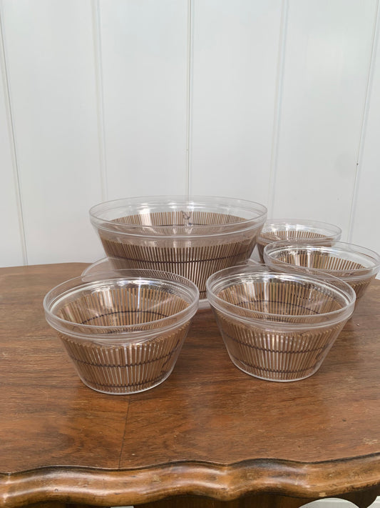 Retro 5 Piece Double Walled Clear Acrylic Salad Bowl Set with Bamboo