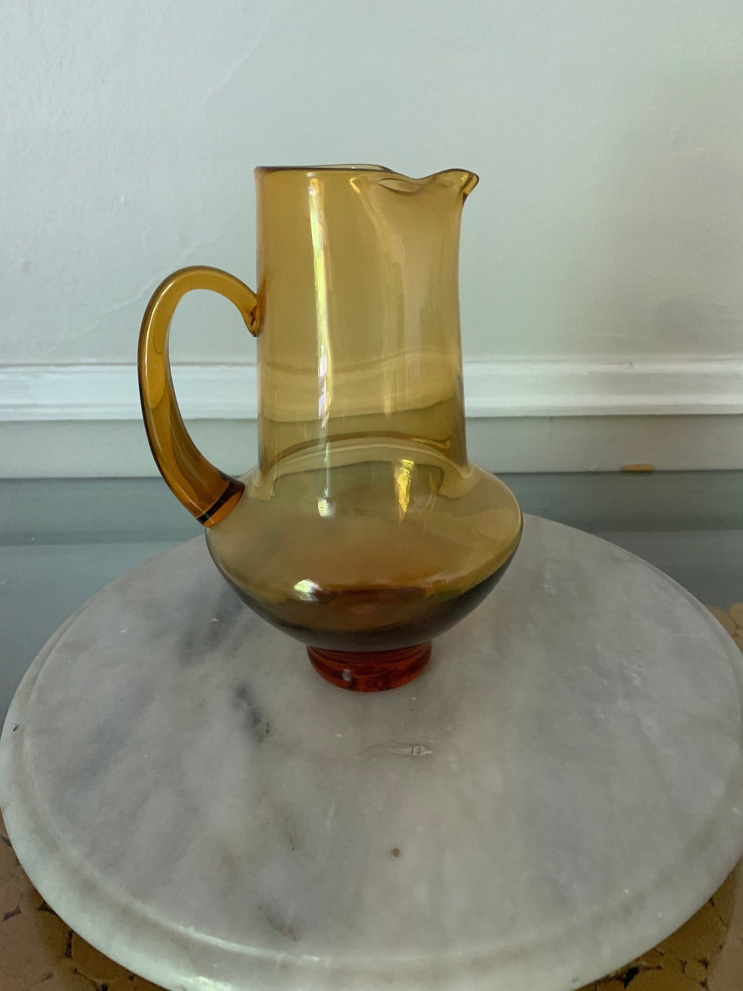 Medium MCM Clear Amber Glass Pitcher