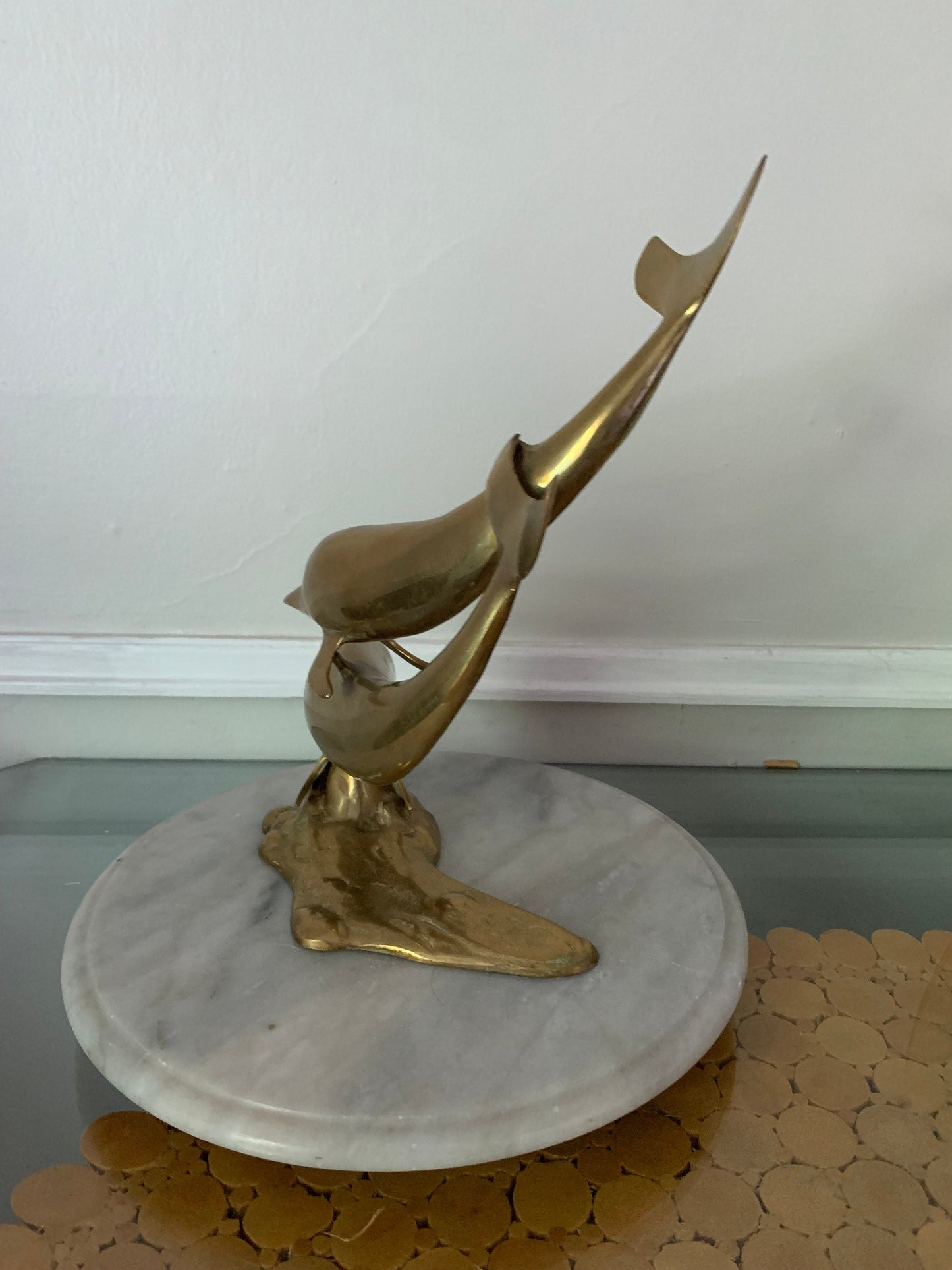 Large Vintage Pair of brass dolphins sculpture