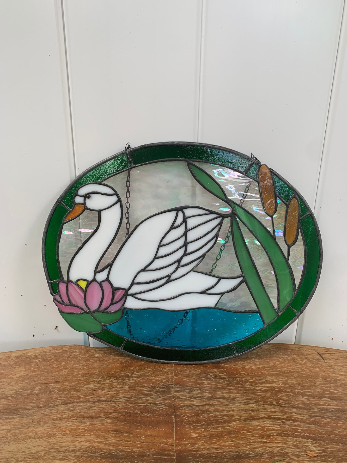 Large Handmade Swan Stained Glass Sun Catcher