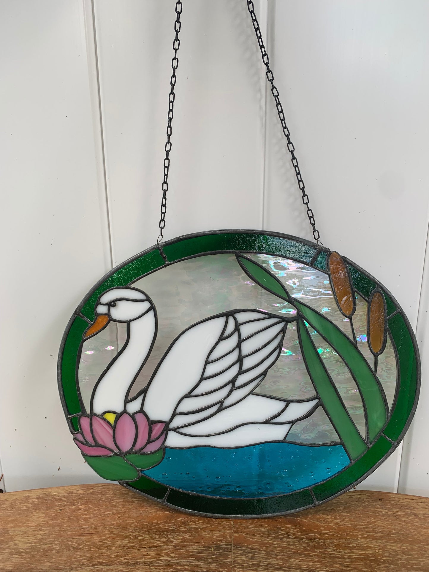 Large Handmade Swan Stained Glass Sun Catcher