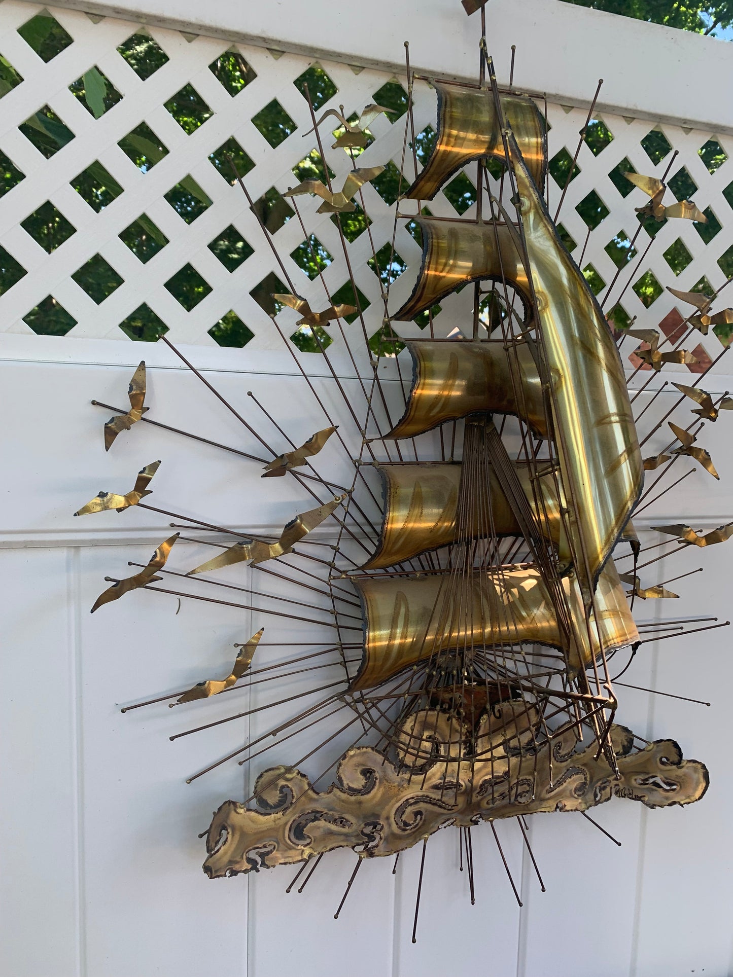 Retro 1983 Large Brass Ship Metal Sculpture by Mostel