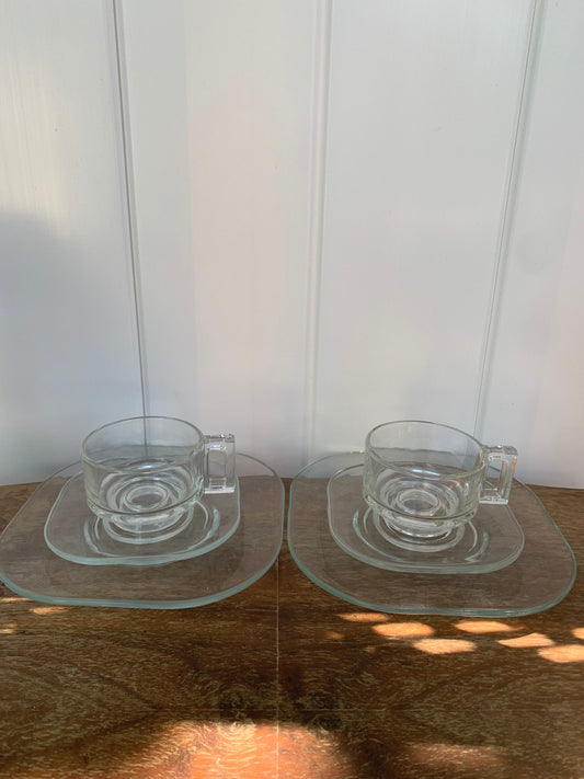 MCM Set of 2 of Joe Colombo Arno Clear Stacking Double Handle Soup Bowl and Plate Made in Italy