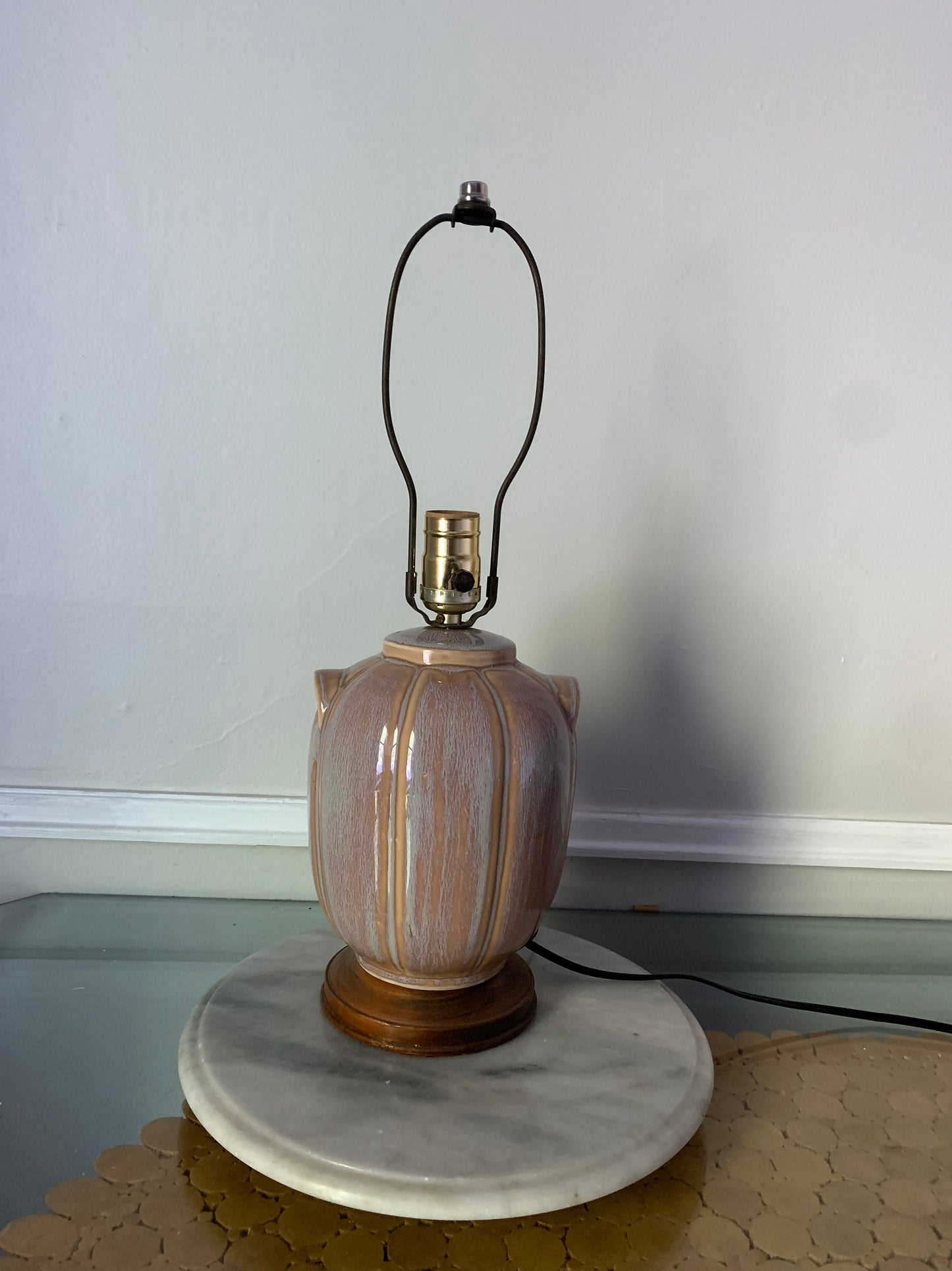 Antique Taupe Drip Glaze Ceramic Table Lamp No Shade